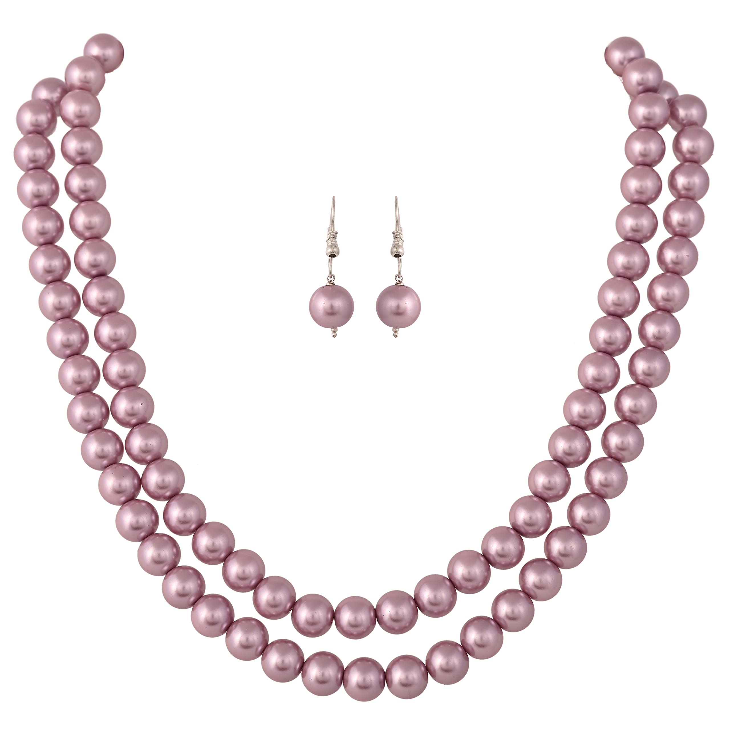 Imitation Pearl Necklace Set with Earrings for Women - 10MM Beads, Double Strand, Perfect for Weddings & Parties