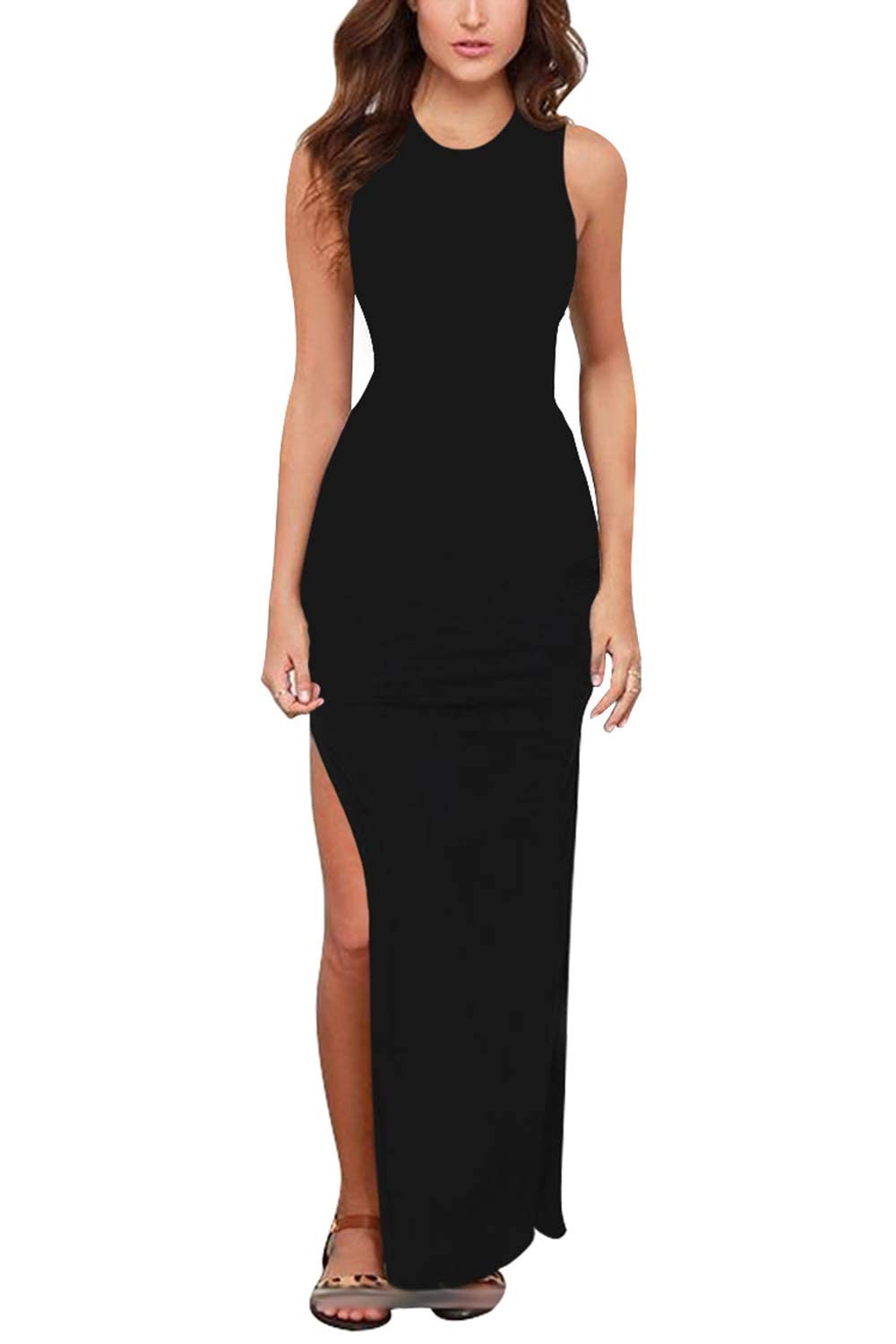 Meenew Women's High Slit Bodycon Maxi Dress for Party, Beach & Vacation - Sexy Summer Long Dress for Night Out, Club & Special Occasions