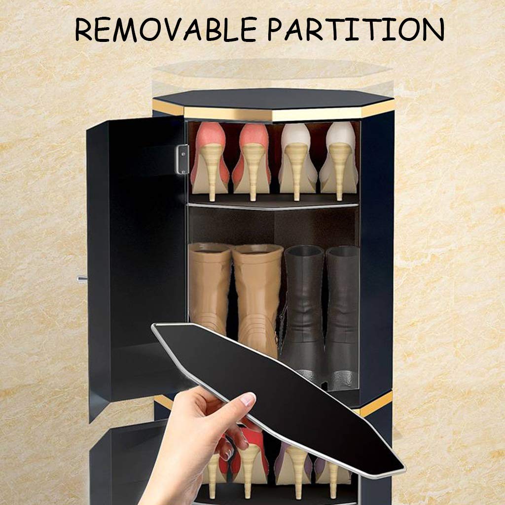 Black Glossy Over The Door Shoe Storage Cabinet - Slim Rotating Metal Shoe Rack (35x35x86cm) - Space Saving Organizer for Entryway, Closet & Small Apartments