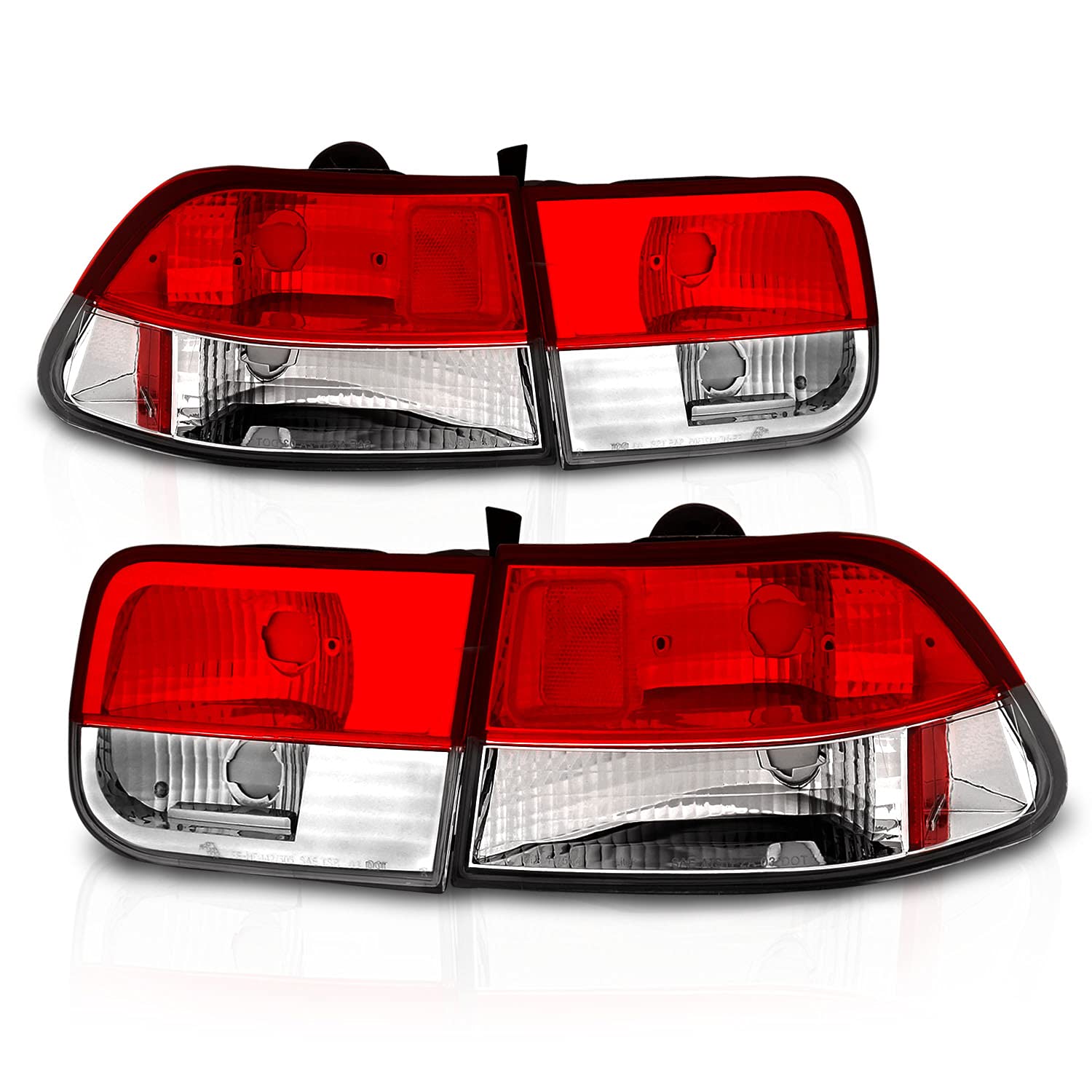 AmeriLite Clear Red LED Brake Tail Lights for 1996-2000 Honda Civic Coupe - 4-Piece Set (Driver & Passenger Side) | Enhanced Visibility & Style for Night Driving & Car Customization