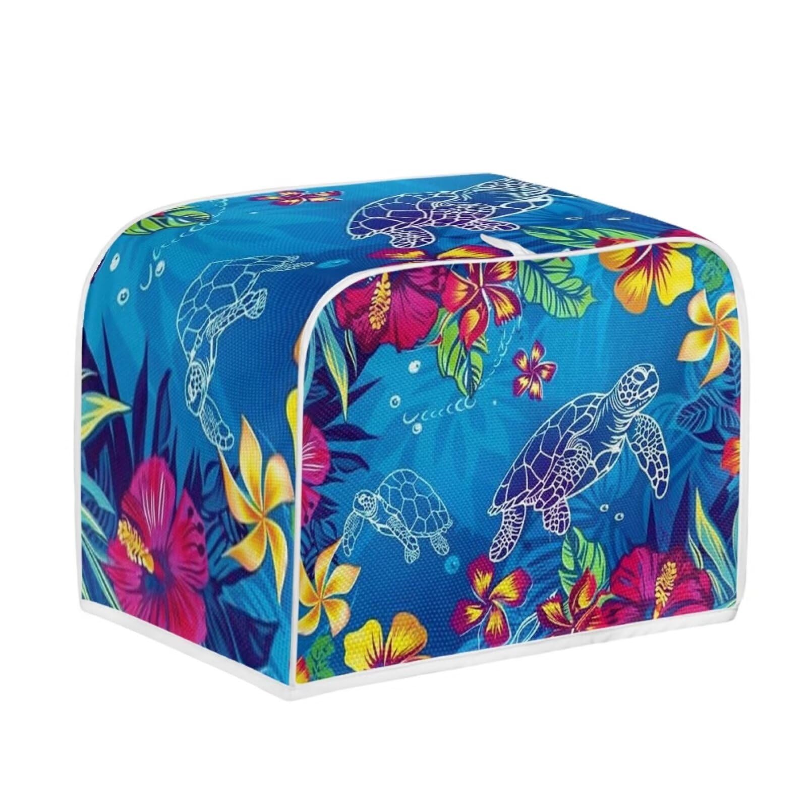 Sea Turtle Bread Toaster Cover 2 Slice - Dustproof & Anti-Fingerprint Toaster Oven Cover - Decorative Kitchen Appliance Protector - Blue Plumeria Design - Perfect for Home, Office, and Dorm Use