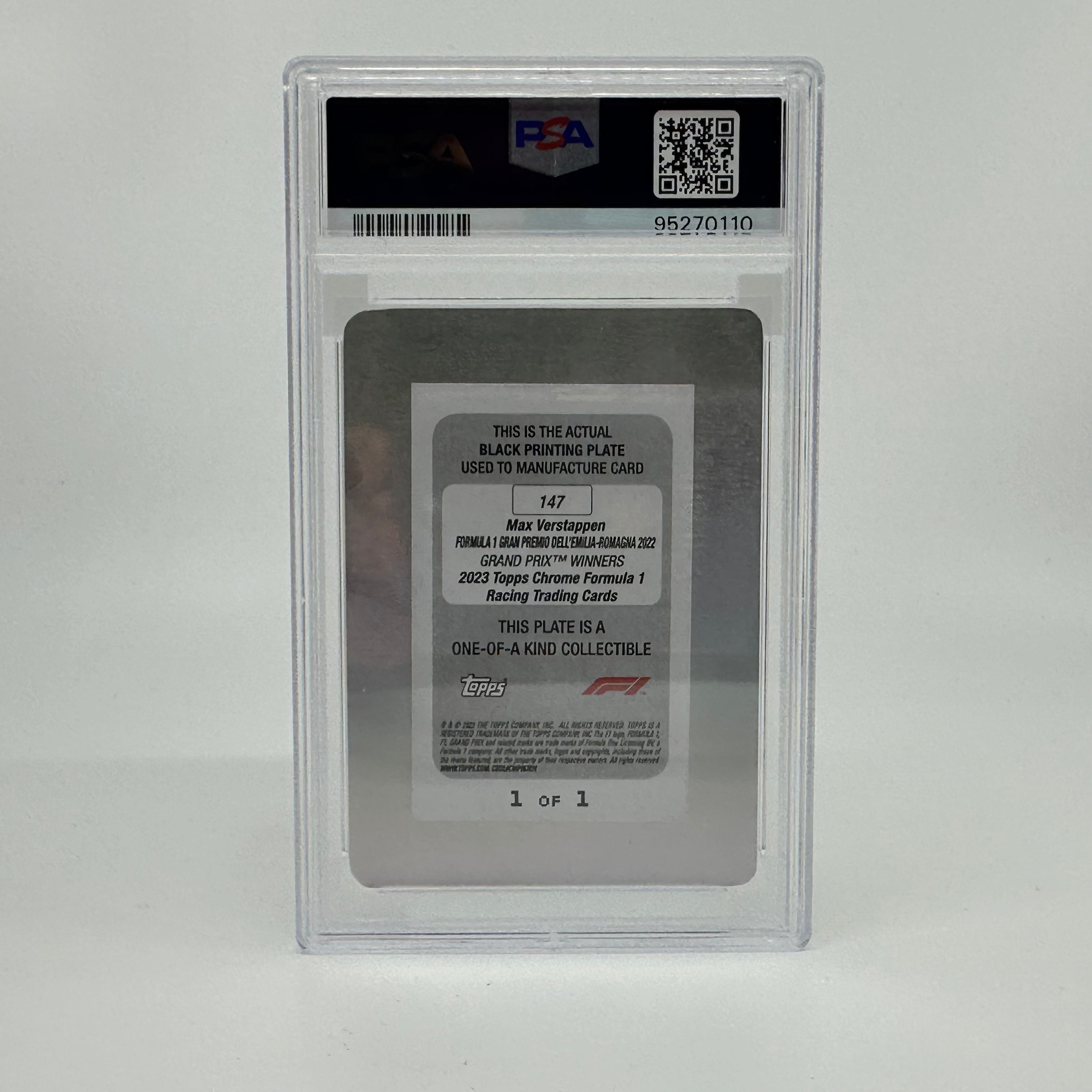 2023 Topps Chrome F1 Max Verstappen #147 Black Printing Plate - Limited Edition Formula 1 Racing Collectible for Fans & Card Enthusiasts - Perfect for Display, Trading, and Memorabilia Collections