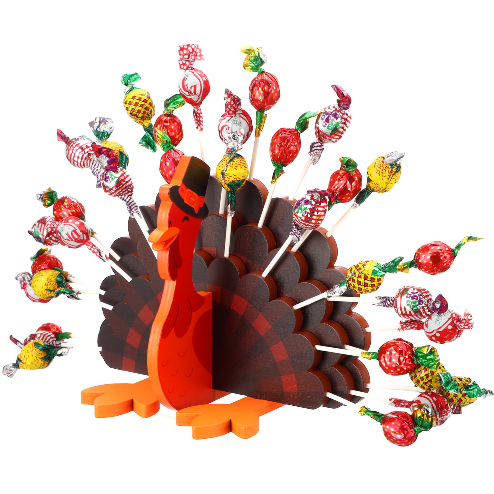 33 Hole Wooden Turkey Lollipop Holder - Thanksgiving Candy Dish Display for Table Decor, Fall Autumn Halloween Centerpiece | Perfect for Holiday Parties, Dessert Tables & Seasonal Home Decoration