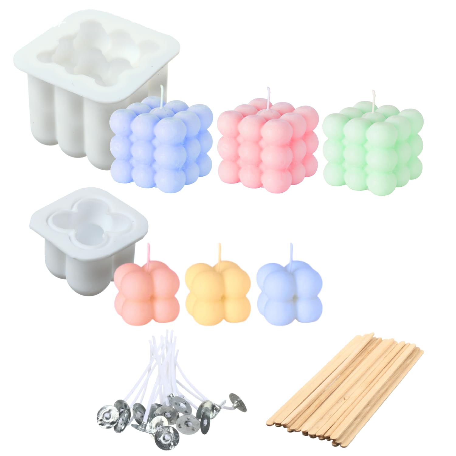 2 Pack Silicone Candle Molds with 20 Wicks - Cute DIY Candle Making Kit for Homemade Candles & Soap Molds for Handmade Soap - Perfect for DIY Crafts, Home Decor & Gift Making