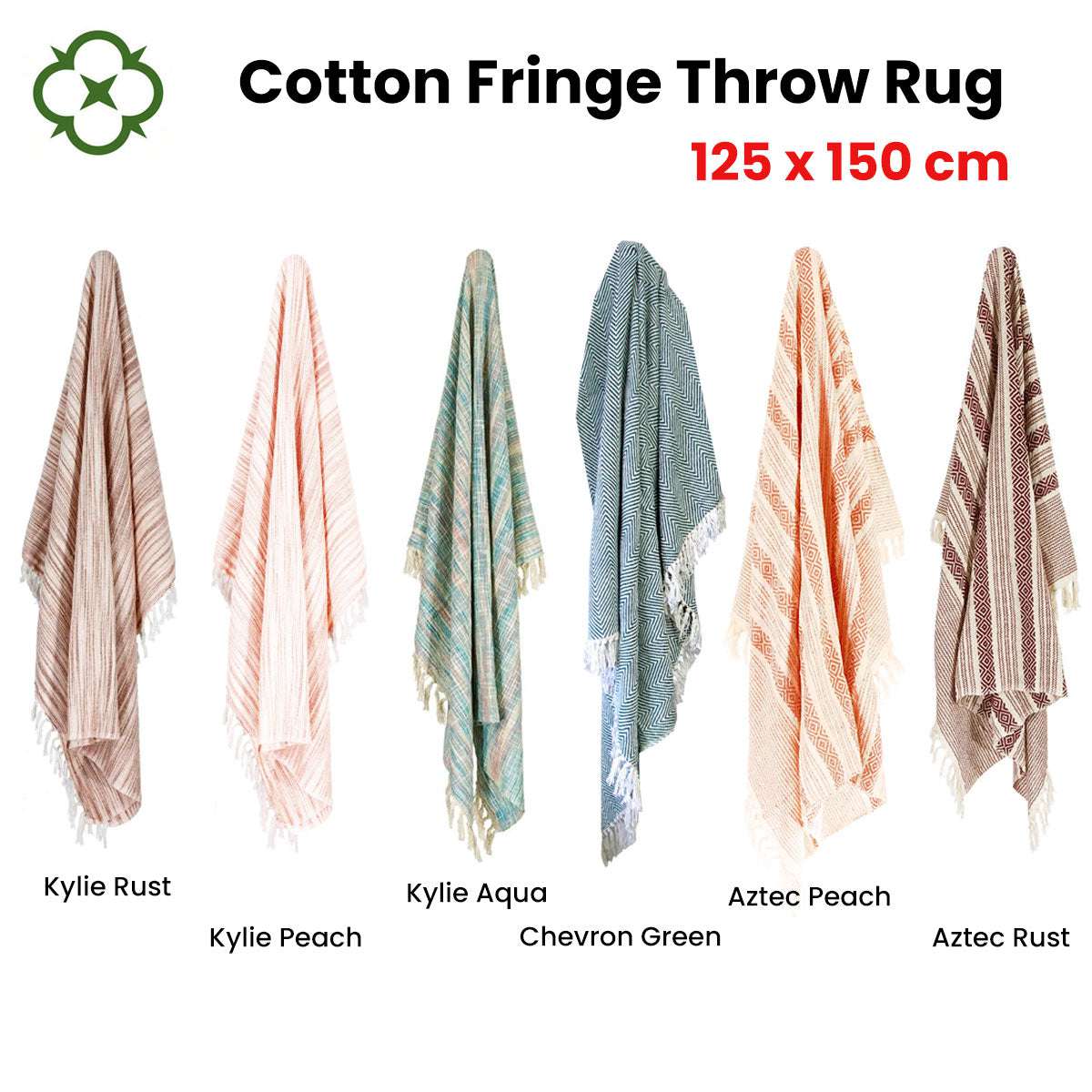 100% Cotton Fringe Throw Rug 125x150cm - Soft Chevron Pattern Green Boho Decor for Living Room, Bedroom & Nursery - Cozy Home Accent for Boho Chic Style