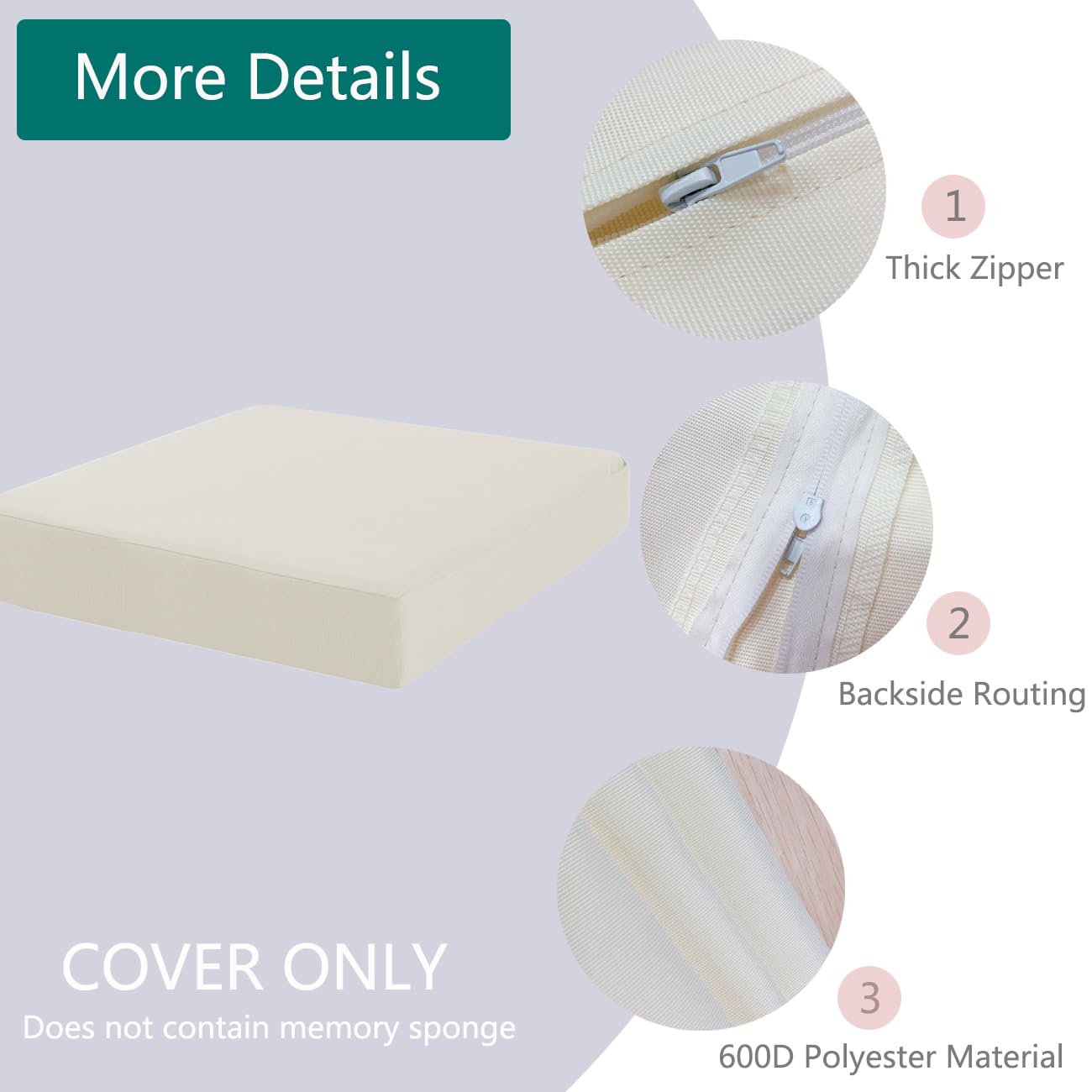 Sqodok 24x22 Inch Waterproof Outdoor Cushion Covers - 4 Pack Patio Furniture Replacement Covers for Wicker Chairs (Ivory) - Perfect for Backyard, Deck, Garden & Poolside Seating