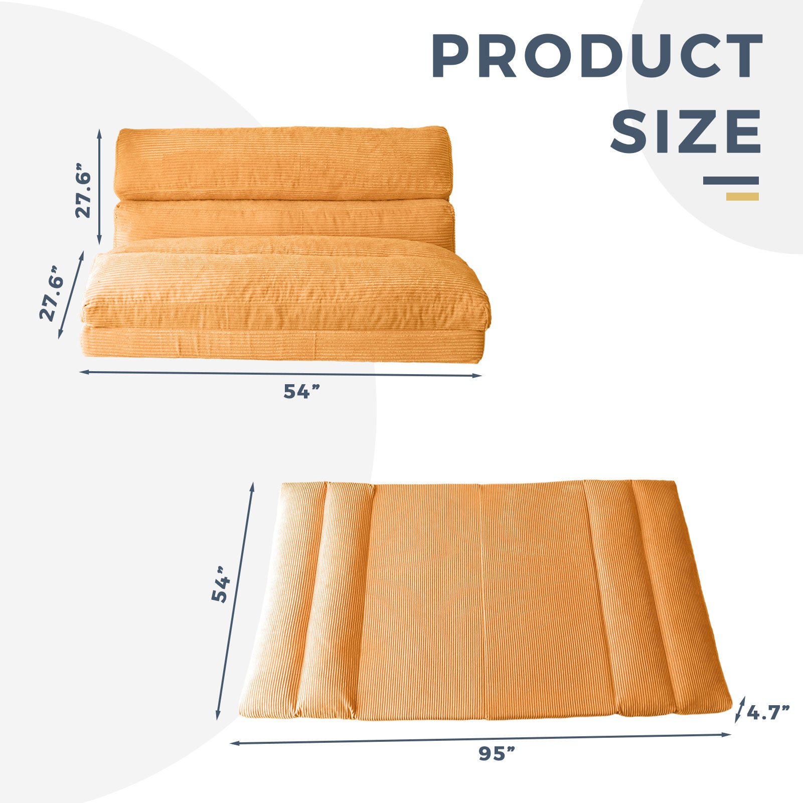 MAXYOYO Corduroy Extra Wide Foldable Bean Bag Sofa Bed - Convertible Floor Mattress for Living Room, Bedroom & Guest Room (Orange)