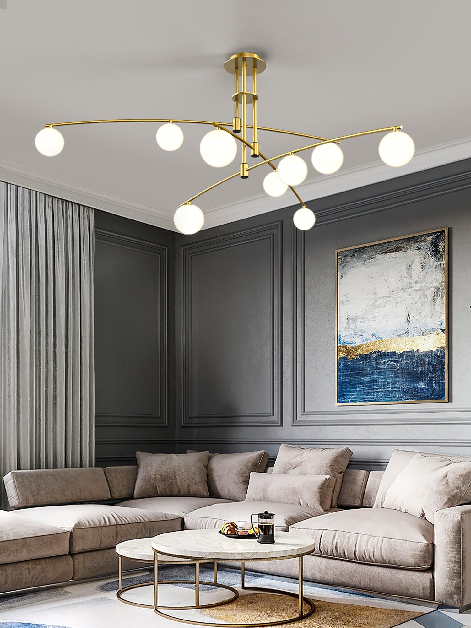 Modern Long Arm Chandelier - Elegant Crystal Ceiling Light Fixture for Dining Room, Living Room & Bedroom | Energy Efficient LED Lighting for Home Decor