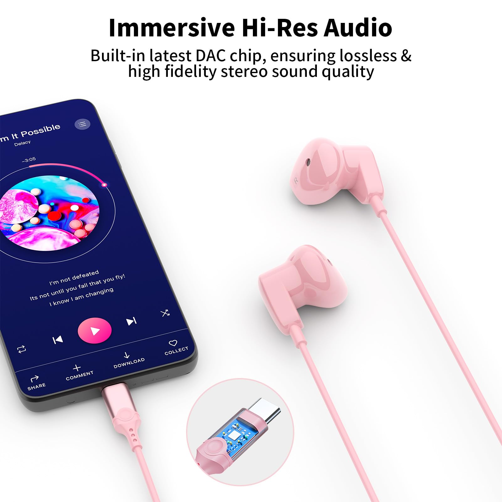 ACAGET Wired USB-C Headphones with Noise Cancelling & Built-in Mic - HiFi Stereo Earphones Compatible with Samsung Galaxy S25/S24/S23/S22, iPhone 16/15 Pro Max, iPad Air & Google Pixel 9 - Perfect for Travel, Workouts & Gaming
