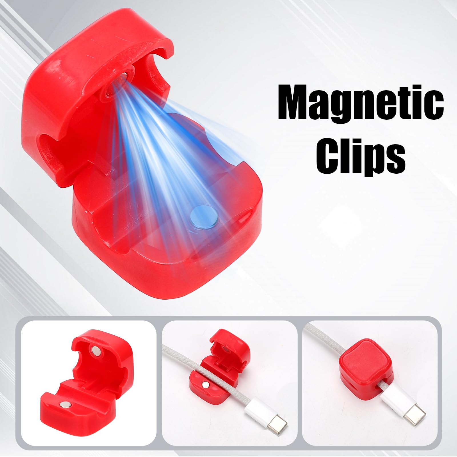 6-Pack Magnetic Phone Charger Wire Holders - Self-Adhesive Desk Cable Clips for iPhone Android Chargers - Cord Organizer for Home Office, Kitchen, Wall, Car & Desk (Red) - Keep Cables Tidy While Charging