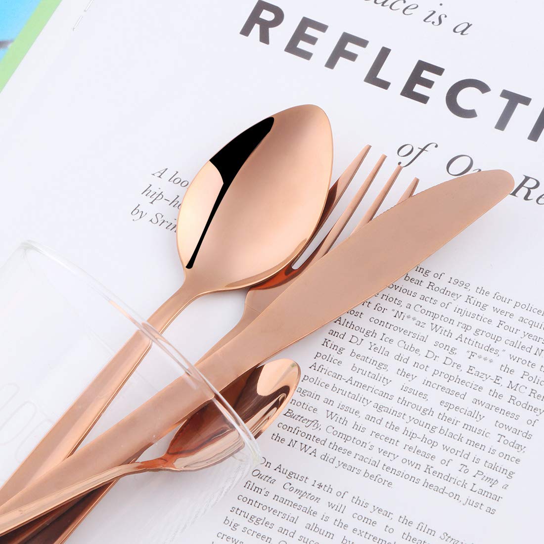 BuyGo 24-Piece Stainless Steel Rose Gold Silverware Set - Elegant Flatware Dinnerware for 6 People | Hand-Polished & Dishwasher Safe | Perfect for Camping, Picnics & Outdoor Dining