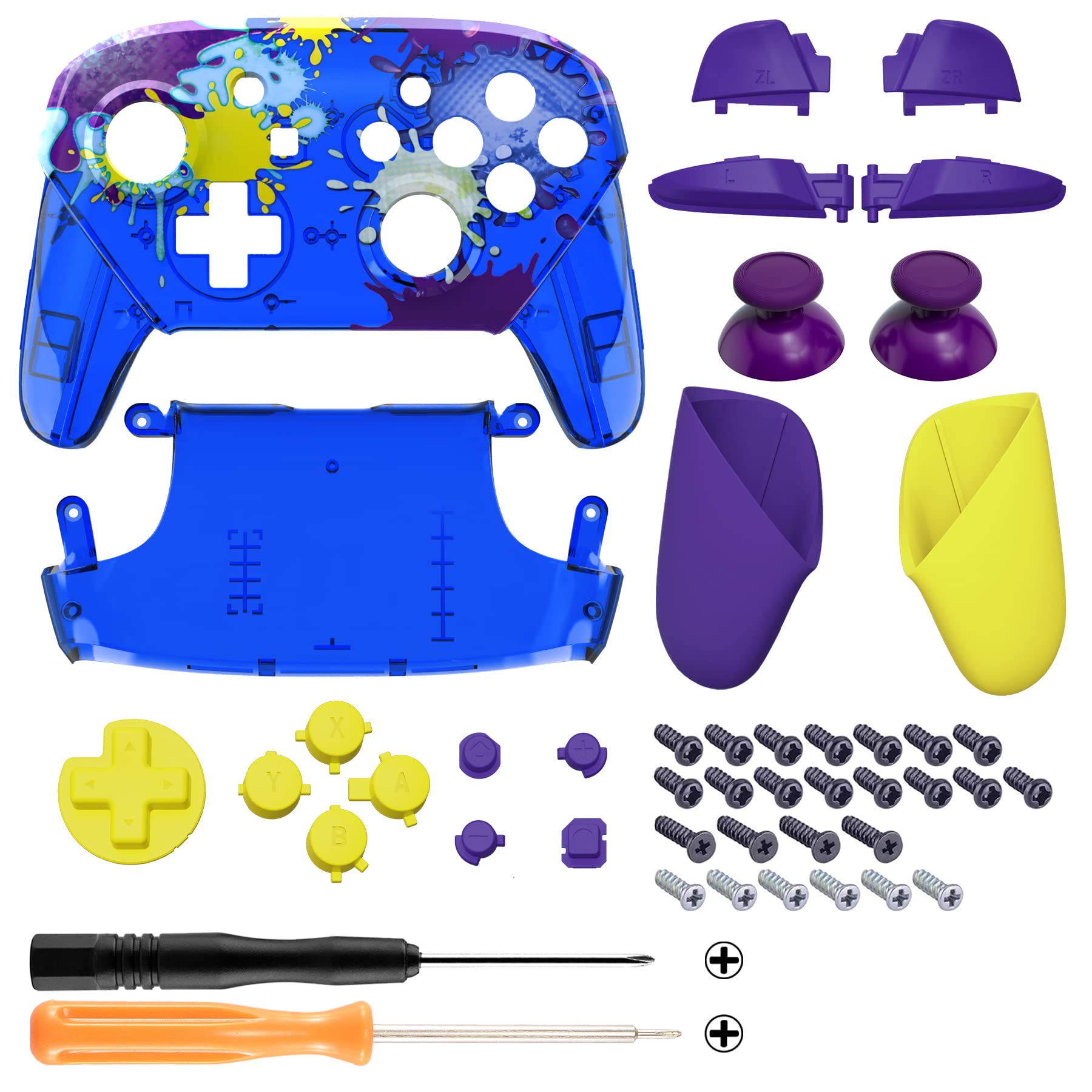 eXtremeRate Splatter Paint Faceplate & Backplate for Nintendo Switch Pro Controller - Replacement Hand Grip Housing Shell with Buttons (Controller Not Included) - Perfect for Gaming, Customization & Repair