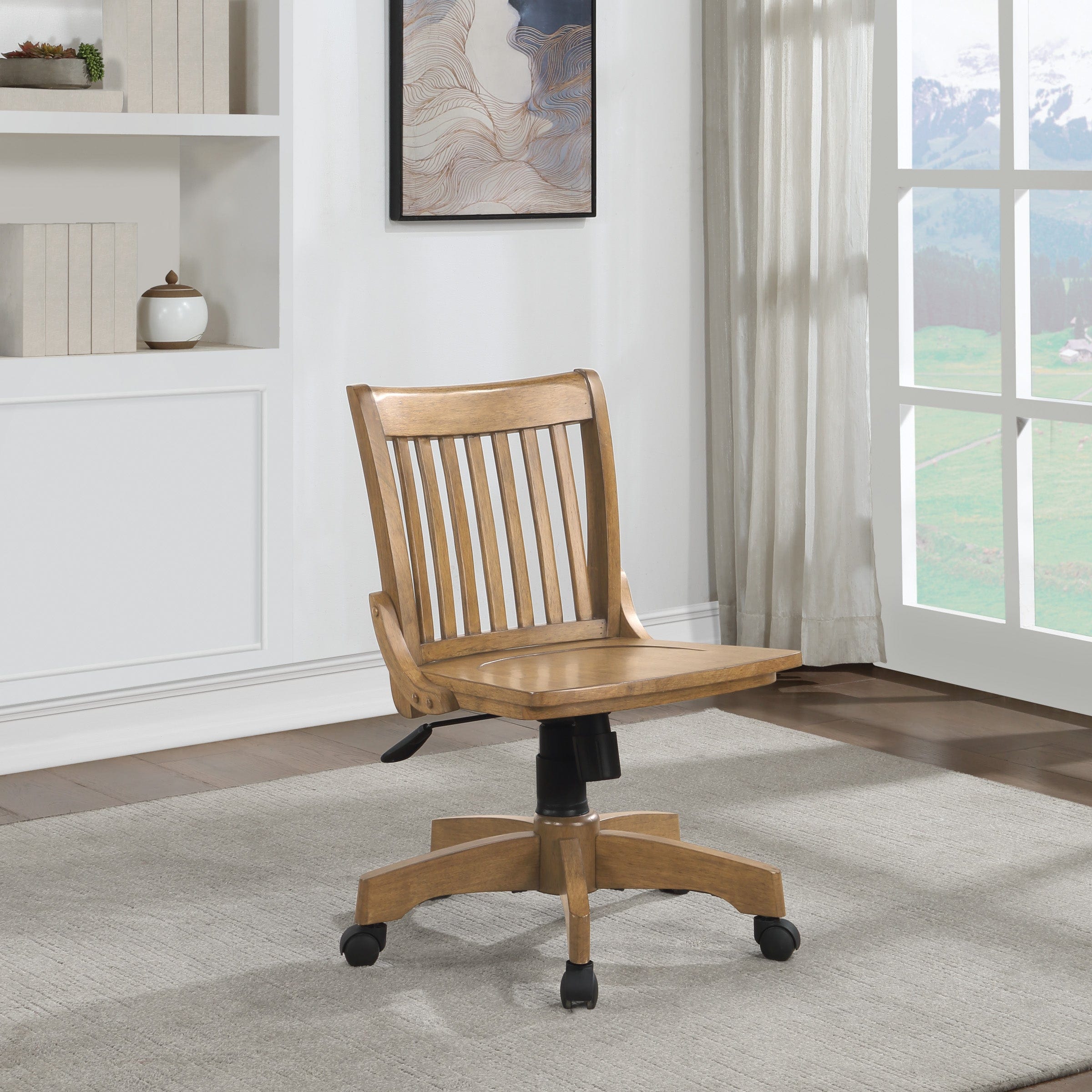 OSP Designs Deluxe Armless Wood Bankers Chair with Wood Seat [101] - Ergonomic Office Chair for Home & Executive Workspaces