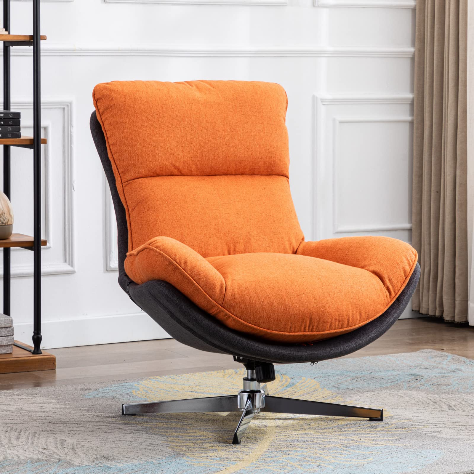 HEAH-YO Swivel Accent Chair - Modern Upholstered Linen Living Room Chair with Backrest, Armless Reading Chair for Bedroom & Office - Comfortable Orange Lounge Chair for Relaxing, Reading & Small Spaces