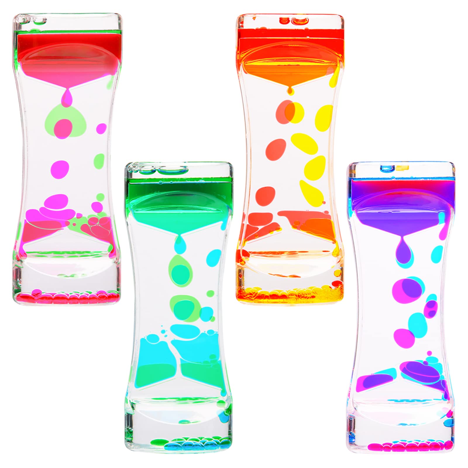 4 Pack Liquid Motion Bubbler - Stress Relief Sensory Toys, Anxiety Fidget Tools with Colorful Water Timer for Office & Home Desk Decor | Perfect for ADHD Focus, Meditation & Classroom Calm Down Corner