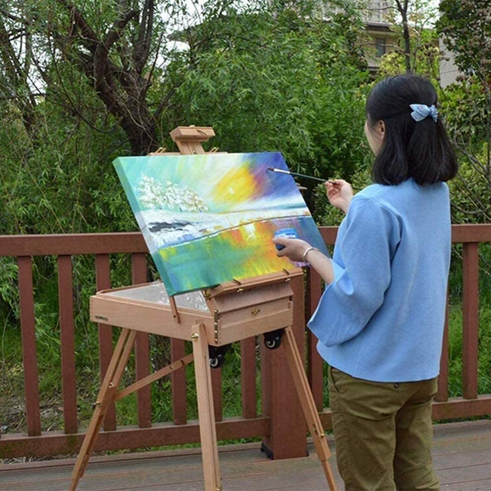 Adjustable Foldable Wooden Tripod Easel Stand with Storage Shelf & Palette - Perfect for Painting, Sketching & Drawing - Ideal for Artists, Students & Hobbyists - Great for Home, Studio & Classroom Use