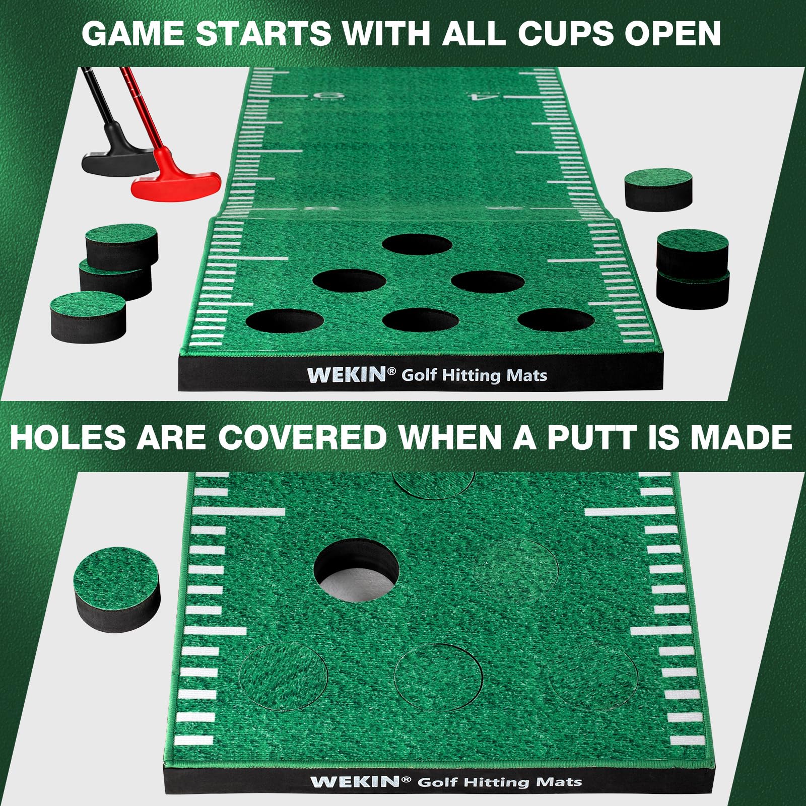 Premium Golf Pong Game Set - 6ft Putting Green Mat with 2 Putters & Balls, 12 Hole Covers - Indoor/Outdoor Golf Training Mat for Adults - Perfect for Backyard Parties, Office Games & Birthday Gifts for Men