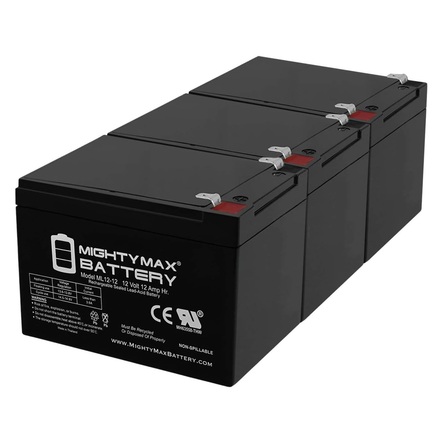Mighty Max 12V 12AH F2 Replacement Battery for GoPet Pet Pro Q Electric Scooter - 3 Pack - Long Lasting Power for Commuting, Delivery & Outdoor Adventures