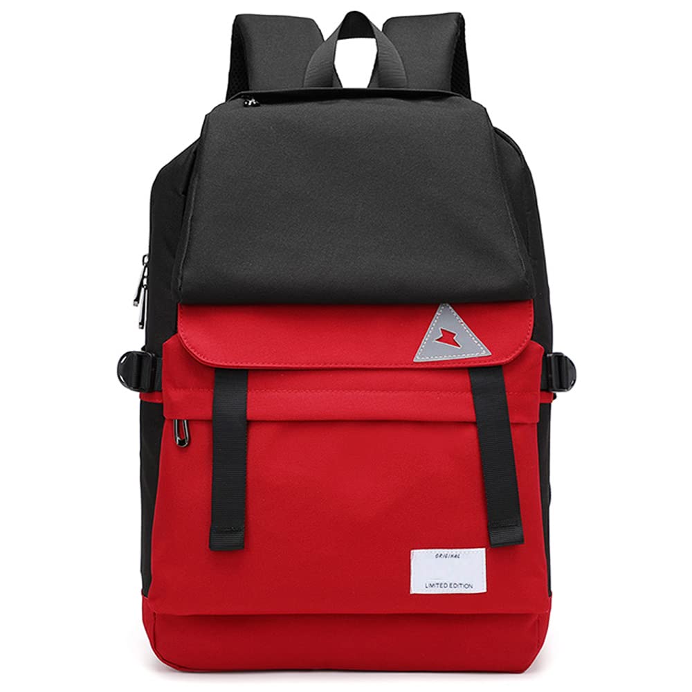 FLYMEI Stylish Lightweight Laptop Backpack for Teens & Girls - Durable School Backpack with USB Charging Port (Black Red) - Perfect for School, Travel, and Daily Use