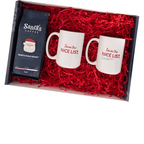 Naughty and Nice List Coffee Mug Set with Medium Roast Coffee - Perfect Holiday Gift for Christmas, Office, or Secret Santa Exchange