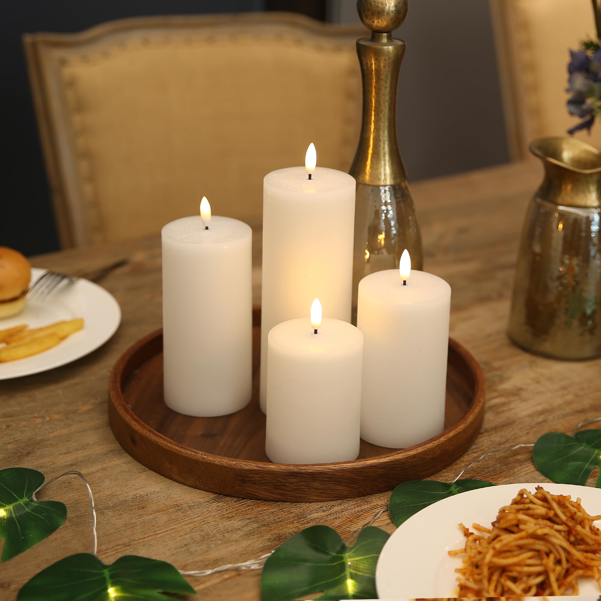 LUSHABOR 4 Pack Flameless LED Candles with Remote - Battery Operated Real Wax Pillar Candles with Timer & Flickering Effect - Perfect for Christmas Decorations, Wedding Centerpieces, Home Party Lighting (White)