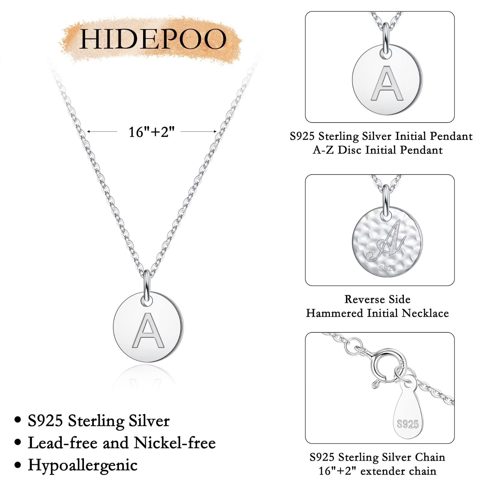 Hidepoo S925 Sterling Silver Double Sided Engraved Initial Necklace for Women & Girls - Dainty Hammered Disc Letter Pendant Jewelry - Perfect Birthday Gift for Teens & Women | Everyday Wear, Special Occasions, Personalized Style