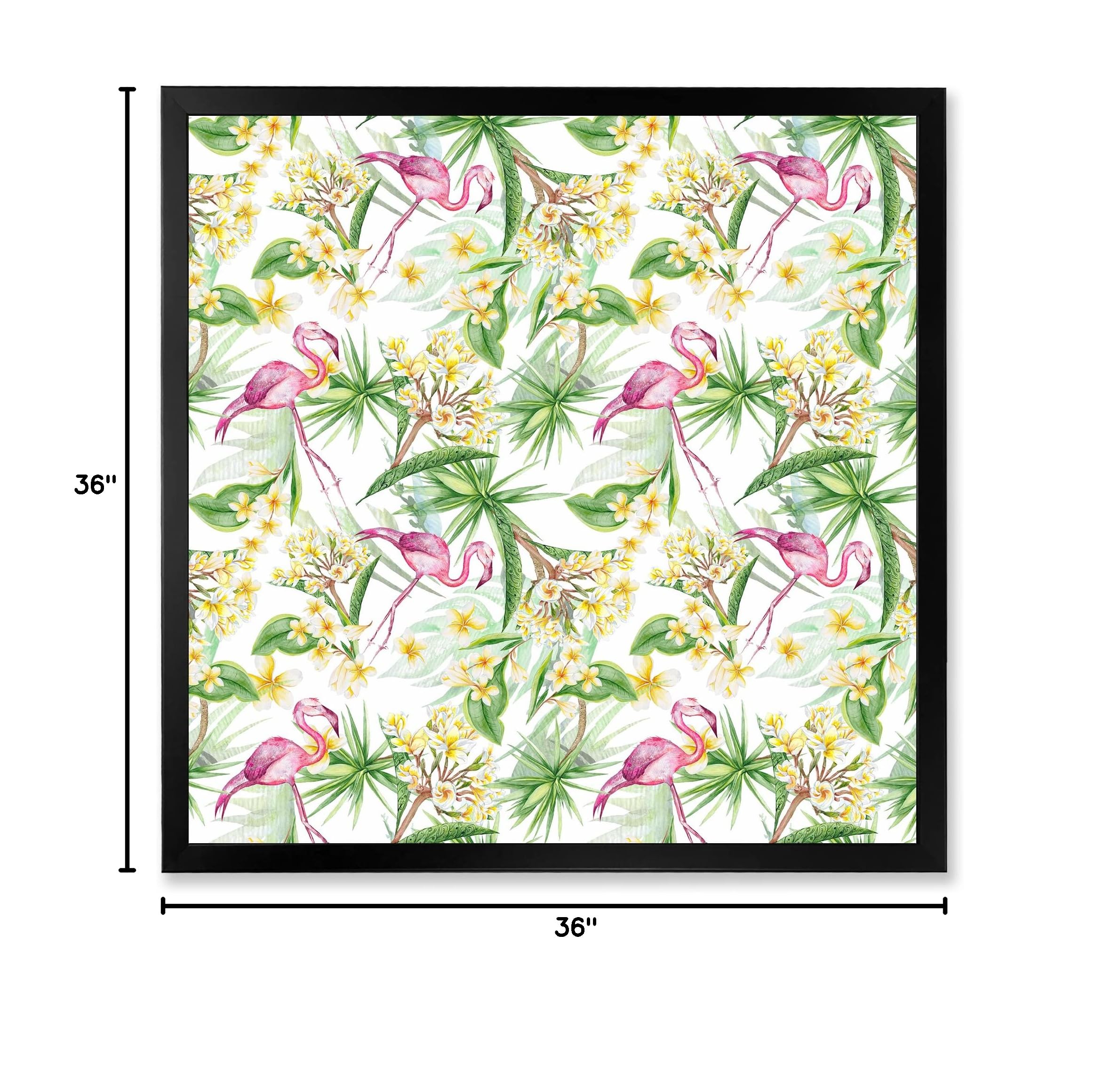 DesignQ Tropical Foliage & Yellow Flowers with Flamingo - Modern Framed Wall Art for Living Room, Bedroom & Office Decor