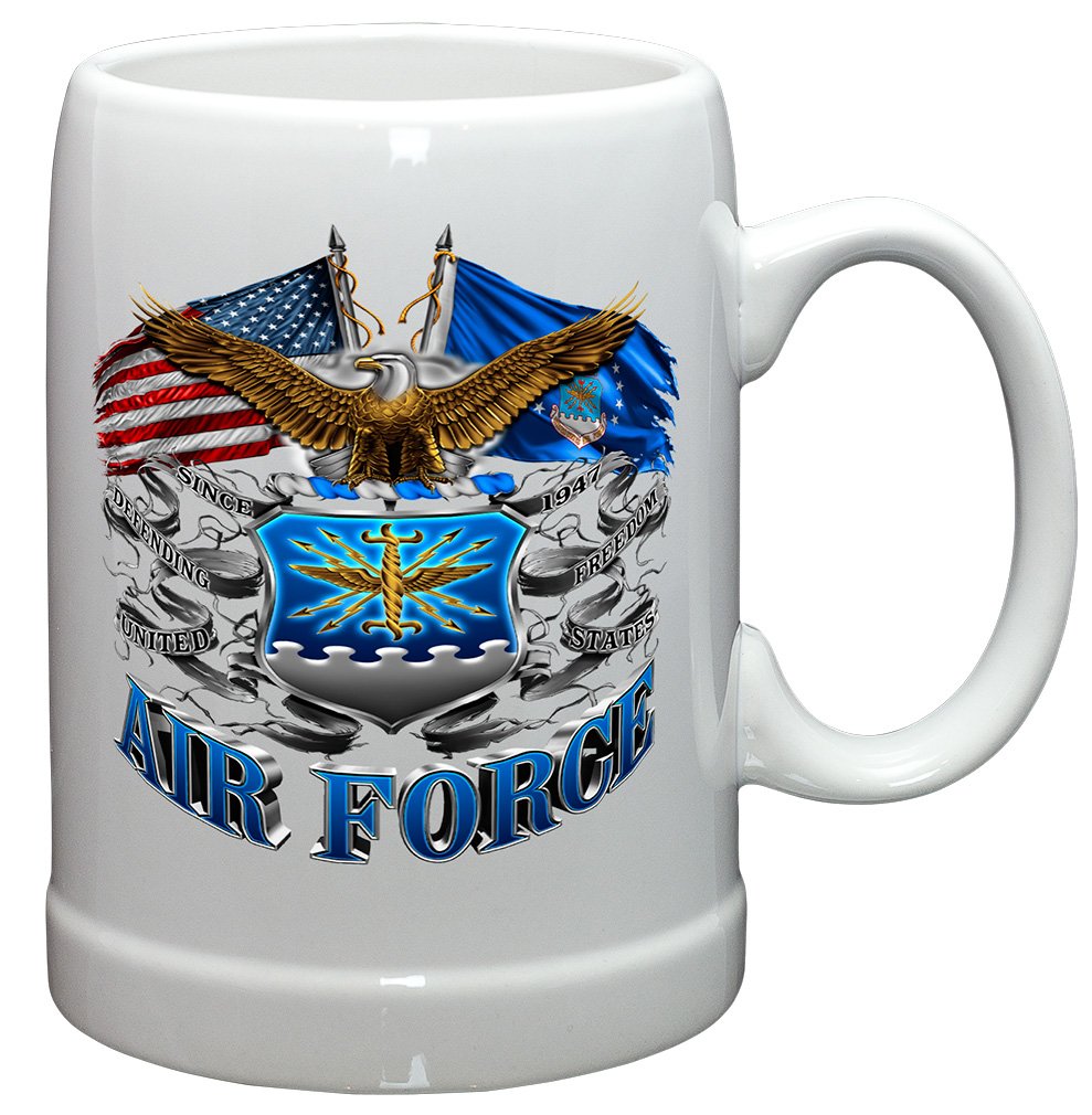 USAF Beer Glass Set of 12 (20oz) - Double Flag Air Force Logo Stoneware Mugs - Perfect Military Gifts for Men & Women - Great for Parties, Home Bars & Veteran Celebrations