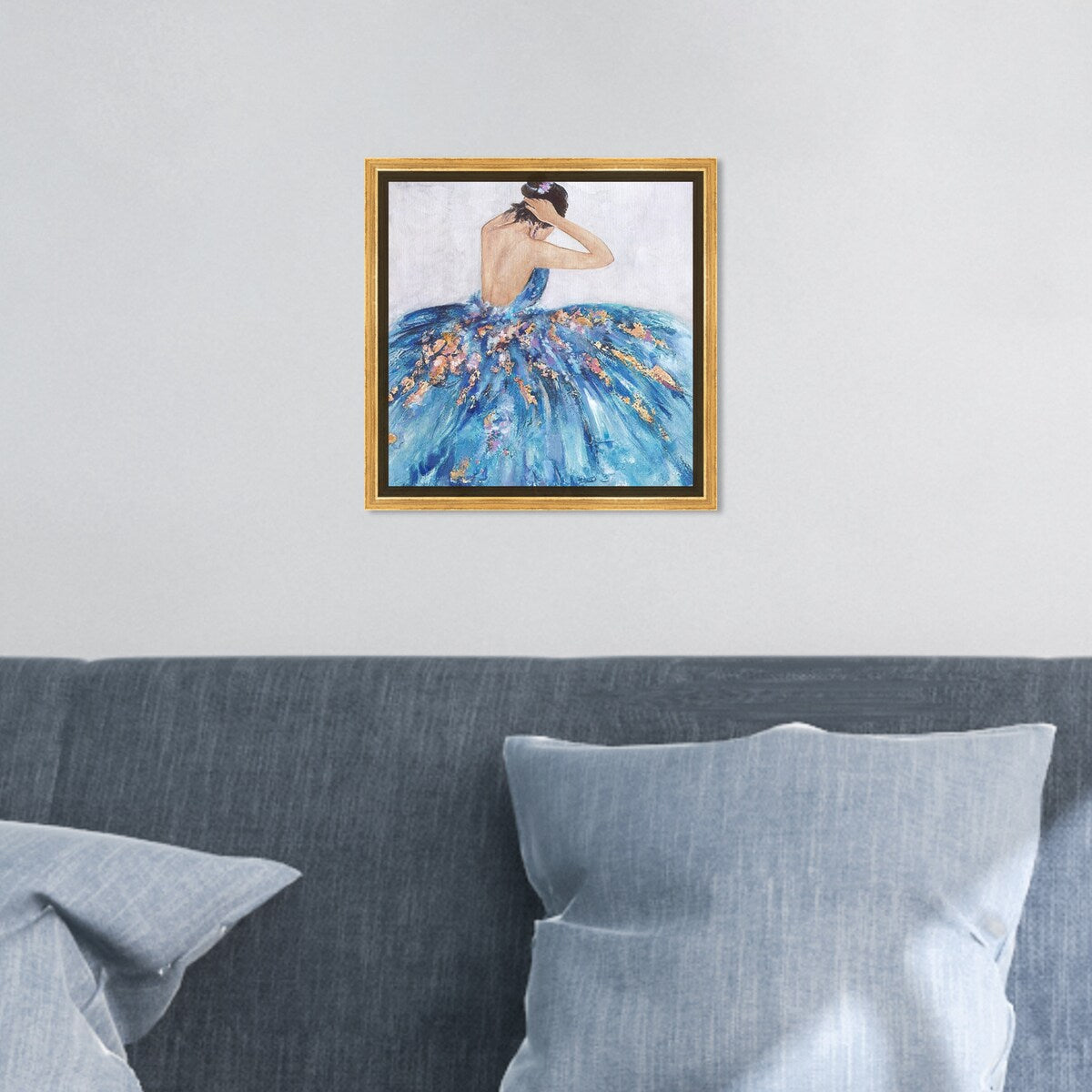 Elegant Blue Princess Dress Glam Canvas Wall Art Print - Festive & Stylish Home Decor for Bedroom, Living Room, or Nursery