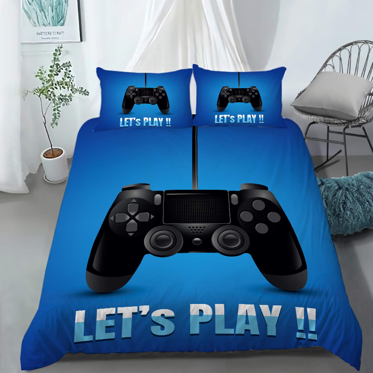AILONEN Twin Size Gaming Duvet Cover Set for Boys - 3 Piece Video Game Themed Bedding with Gamepad Controller Design - Perfect for Teen Boys Bedroom Decor & Gamer Gift Ideas