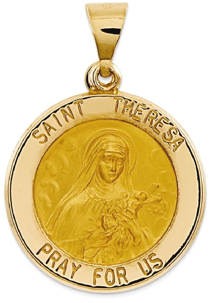 14K Solid Yellow Gold Saint Theresa Medal Necklace - Religious Pendant Charm for Women - Perfect for Baptism, First Communion & Everyday Faith Jewelry