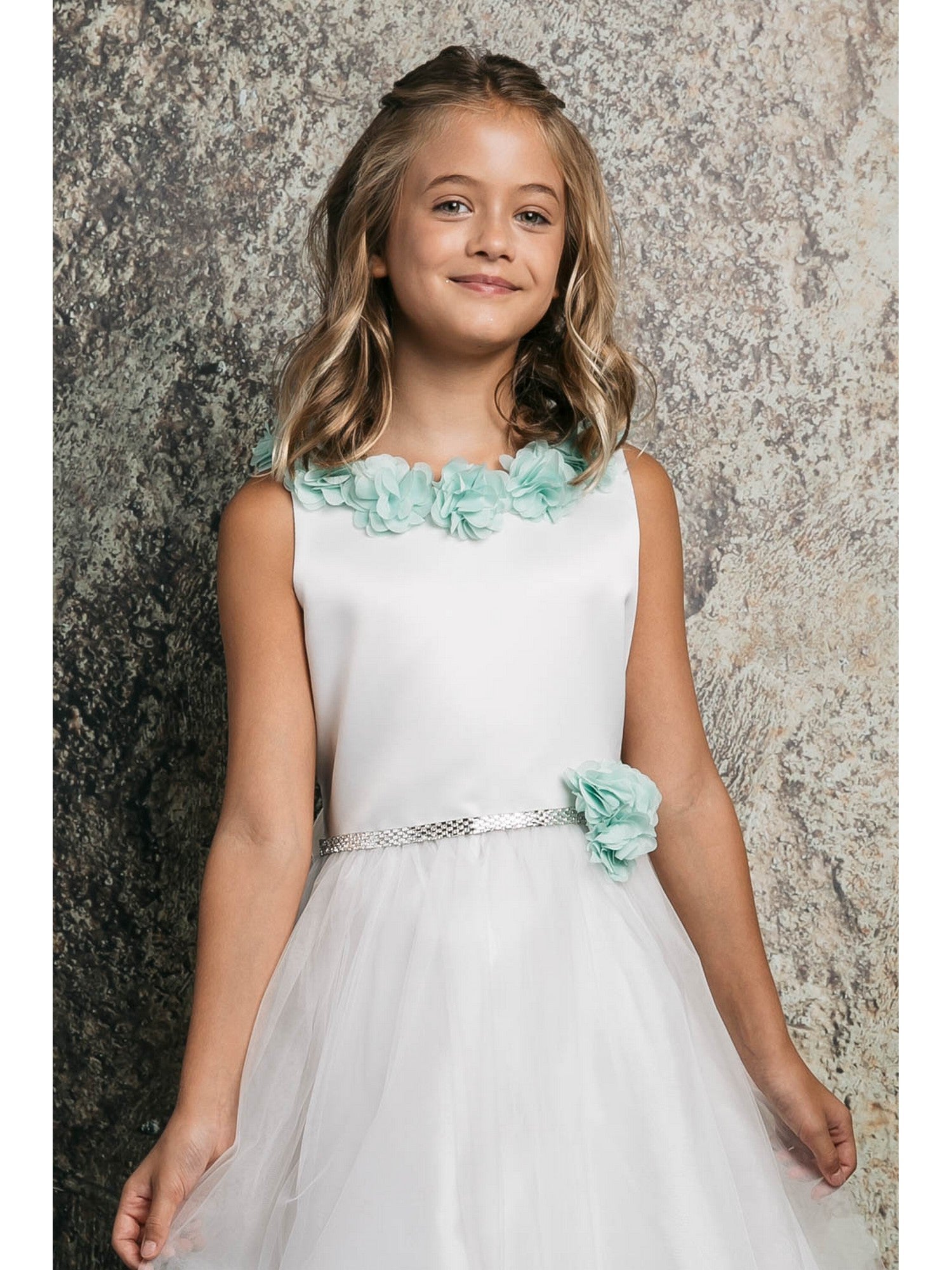 Big Girls Mint Chiffon Floral Brooch Junior Bridesmaid Dress Size 8-20 | Elegant Flower Girl Dress for Weddings, Parties & Special Occasions