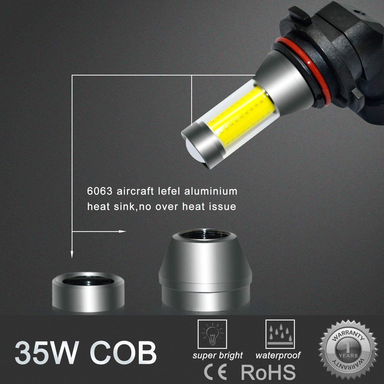 Alla Lighting Xtreme Super Bright 9006 LED Fog Light Bulbs - 3000K Amber Yellow COB HB4 Replacement Bulbs for Cars, Trucks, SUVs - Perfect for Night Driving, Foggy Weather & Off-Road Adventures