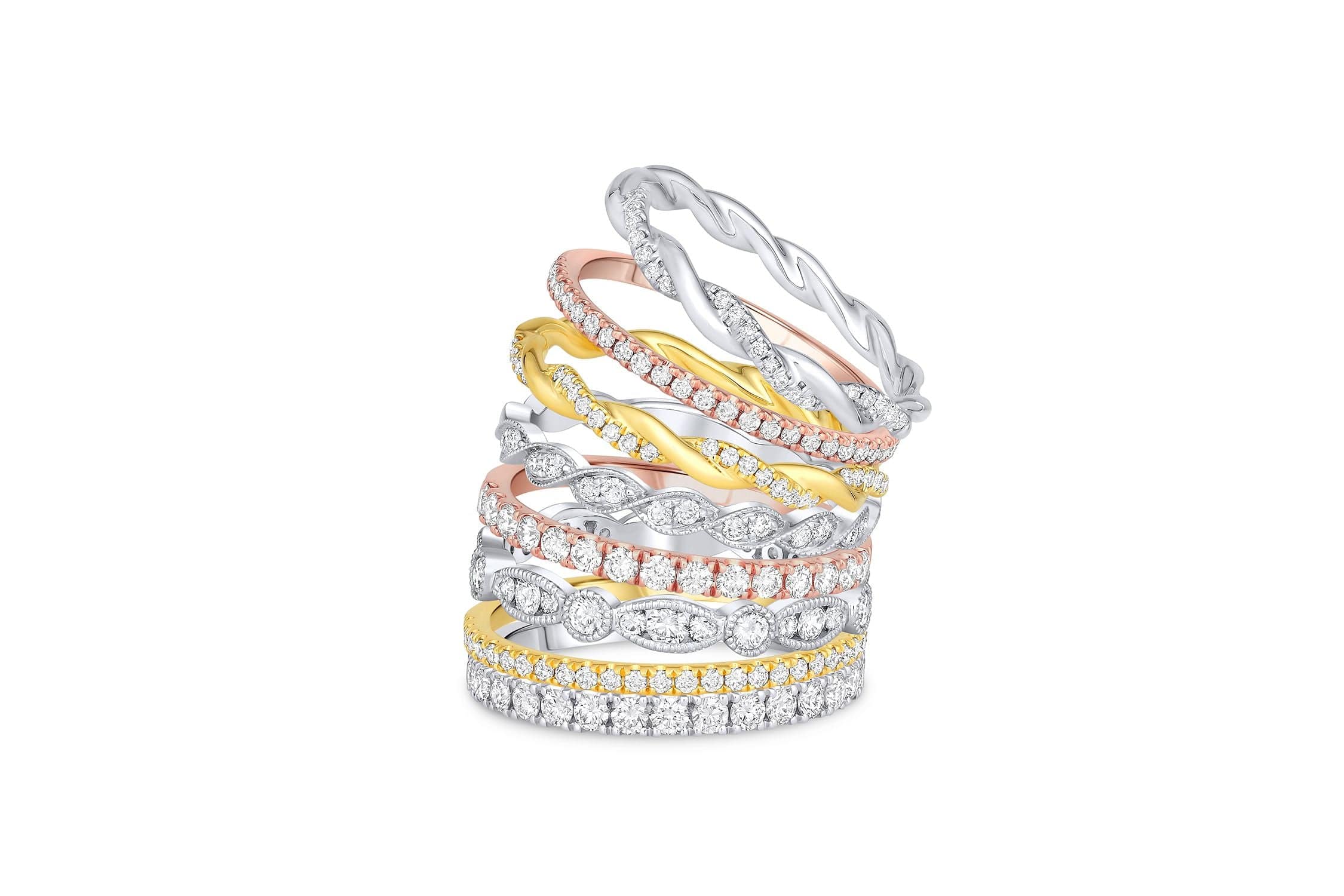 18K Yellow Gold 0.09ctw Diamond Halfway Twisted Band Ring for Women - Elegant Stackable Wedding Band, Anniversary Gift, or Everyday Jewelry