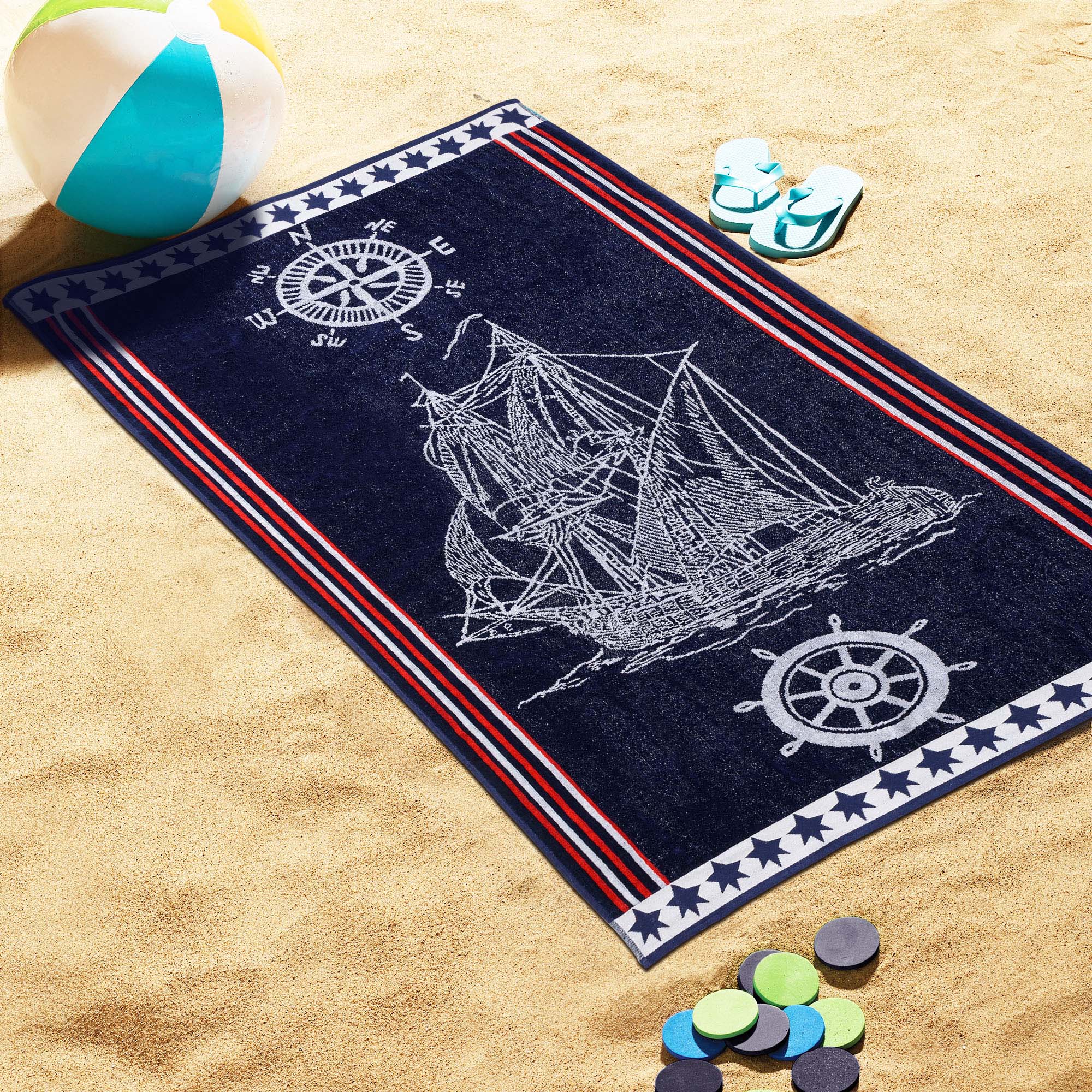 Premium Navy Blue Oversized 2-Piece Cotton Beach Towel Set - Soft, Absorbent & Quick-Drying for Pool, Beach, Gym & Outdoor Activities