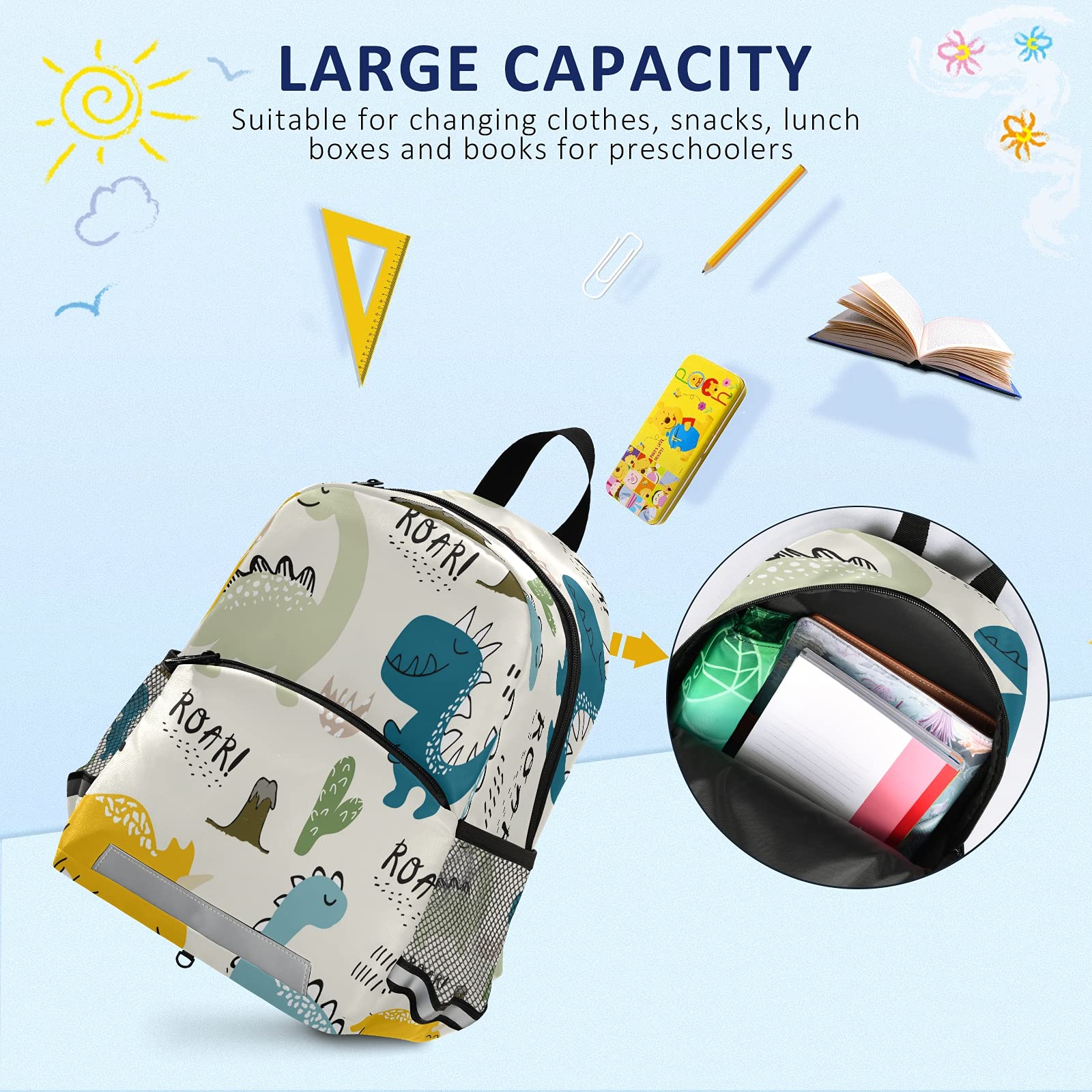 Dinosaur Backpack for Kids - Cute Toddler School Bag for Boys & Girls, Lightweight Kindergarten Backpack for Daycare & Outdoor Adventures