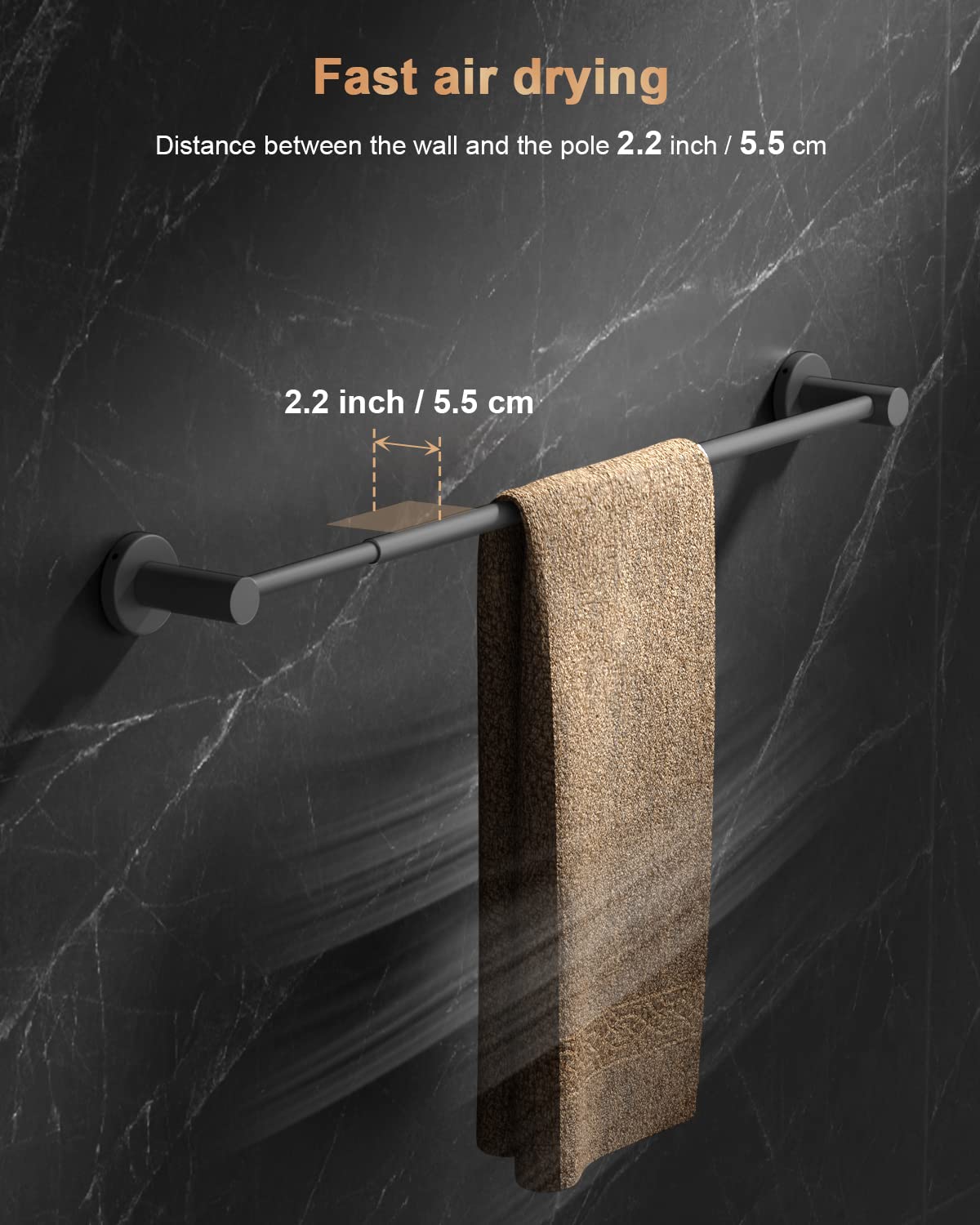Adjustable Single Bath Towel Bar 23.6 to 42 Inch - ZUEXT Iron Gray Stainless Steel Expandable Towel Holder - Wall Mounted Towel Rail for Bathroom, Kitchen, Washroom - 1