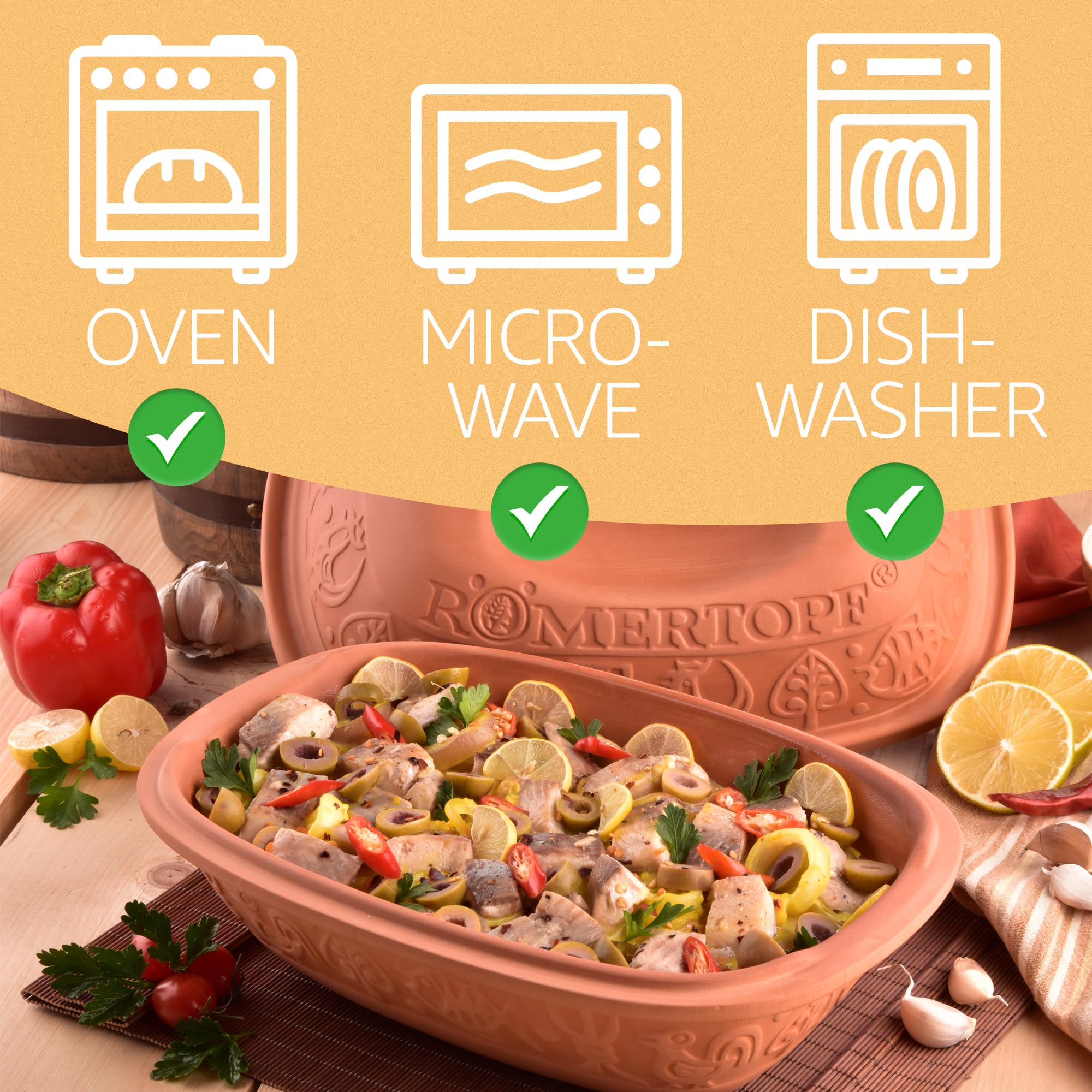 Romertopf Clay Roaster | 3.2 Quart Non-Stick Dutch Oven for Healthy Cooking | Natural Clay Baker Pot | Versatile Ceramic Cookware for Roasting, Baking & Stewing | Perfect for Family Meals, Camping & Holiday Dinners