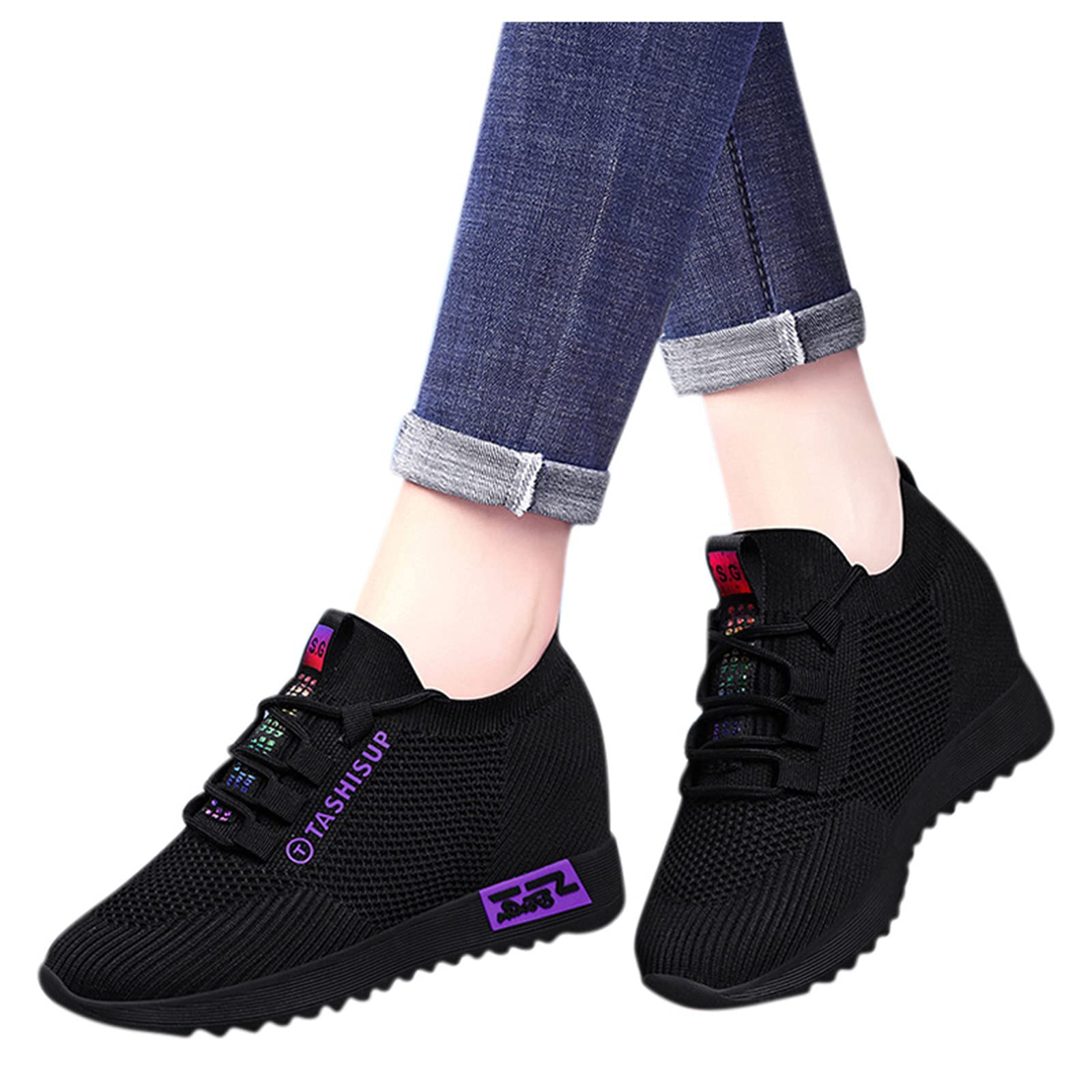 Women's Fashion Sneakers with Inner Heightening Mesh Wedge - Comfortable Casual Sports Shoes for Ladies | Perfect for Walking, Running & Everyday Wear