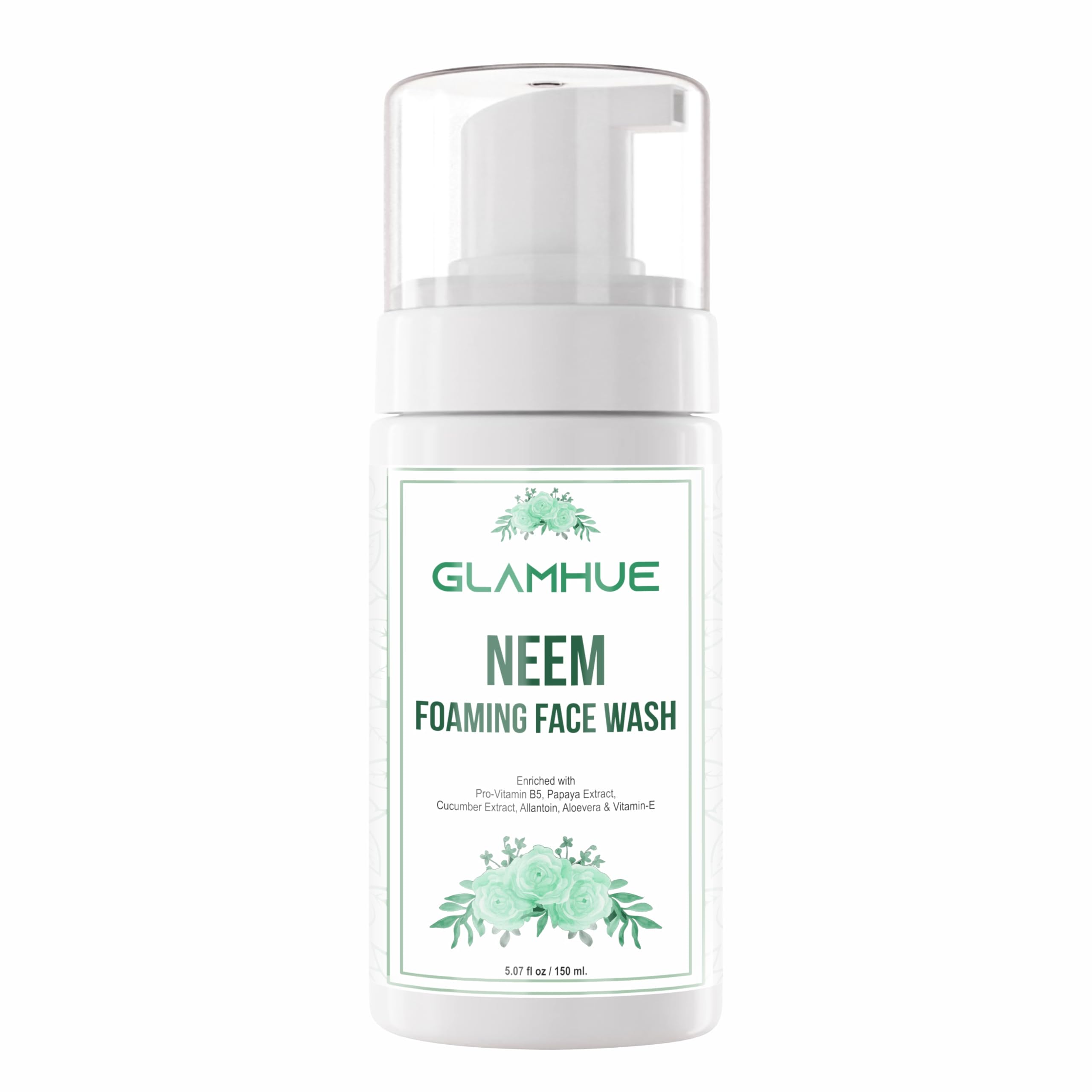 GLAMULE Neem Foaming Face Wash with Pro Vitamin B5, Papaya & Cucumber Extracts, Aloe Vera & Vitamin E - 150ml | Gentle Cleansing for Acne-Prone & Sensitive Skin | Daily Skincare Routine