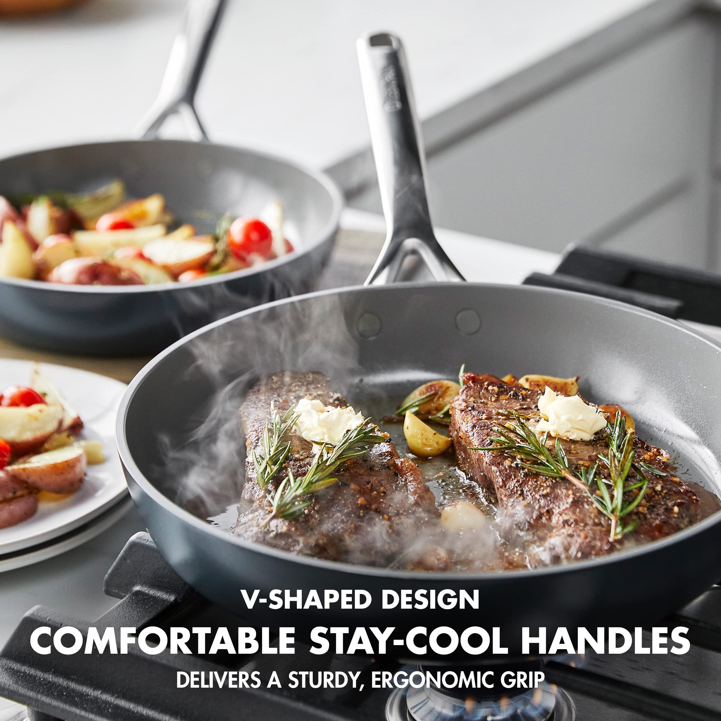 GreenPan GP5 Hard Anodized Healthy Ceramic Nonstick 9.5” & 11” Frying Pan Set - PFAS-Free, Induction Compatible, Oven Safe to 600°F - Scratch Resistant, Stay-Flat Surface for Even Cooking - Perfect for Sautéing, Frying & Baking in Modern Kitchens