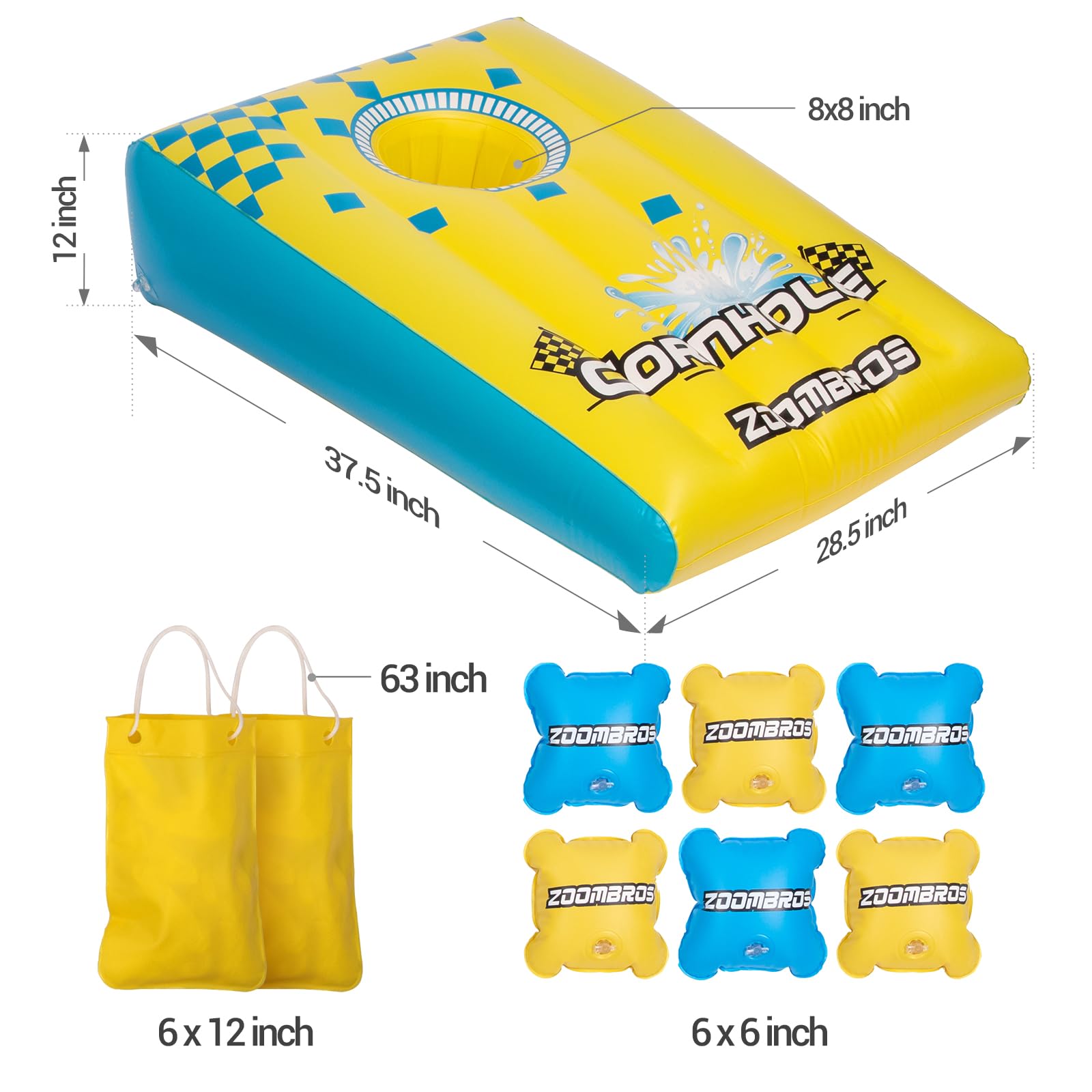 2-in-1 Inflatable Cornhole & Ring Toss Game Set with 6 Bean Bags - Floating Pool Party Games for Adults, Teens and Family - Perfect for Backyard BBQs, Beach Parties and Summer Gatherings