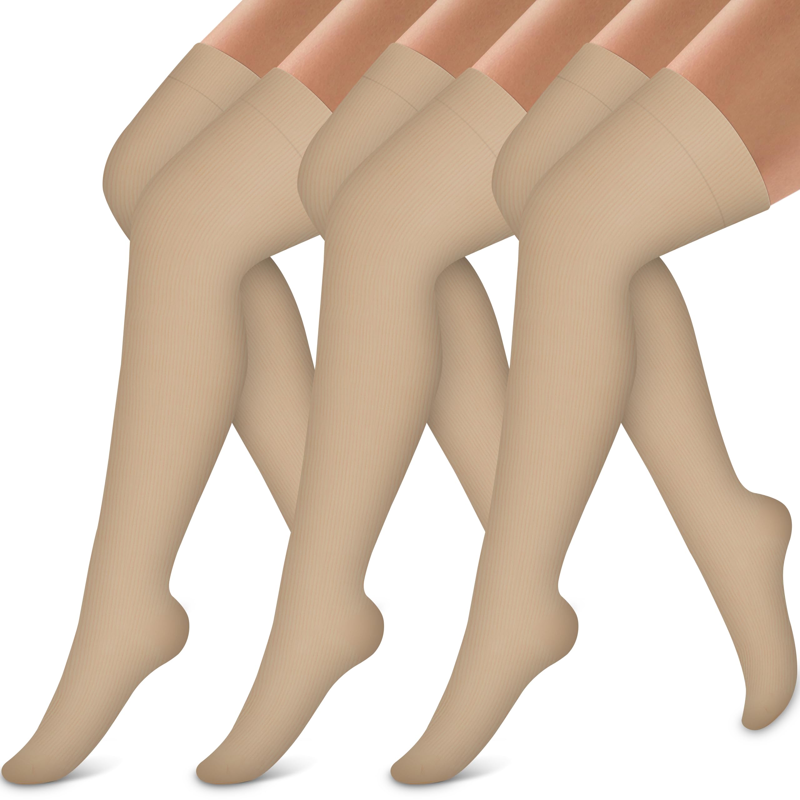 Bluemaple Thigh High Compression Socks for Women & Men - 3 Pairs Circulation Support Socks - Best for Running, Travel, Nursing & Varicose Vein Relief - Over The Knee Medical Grade Compression Stockings