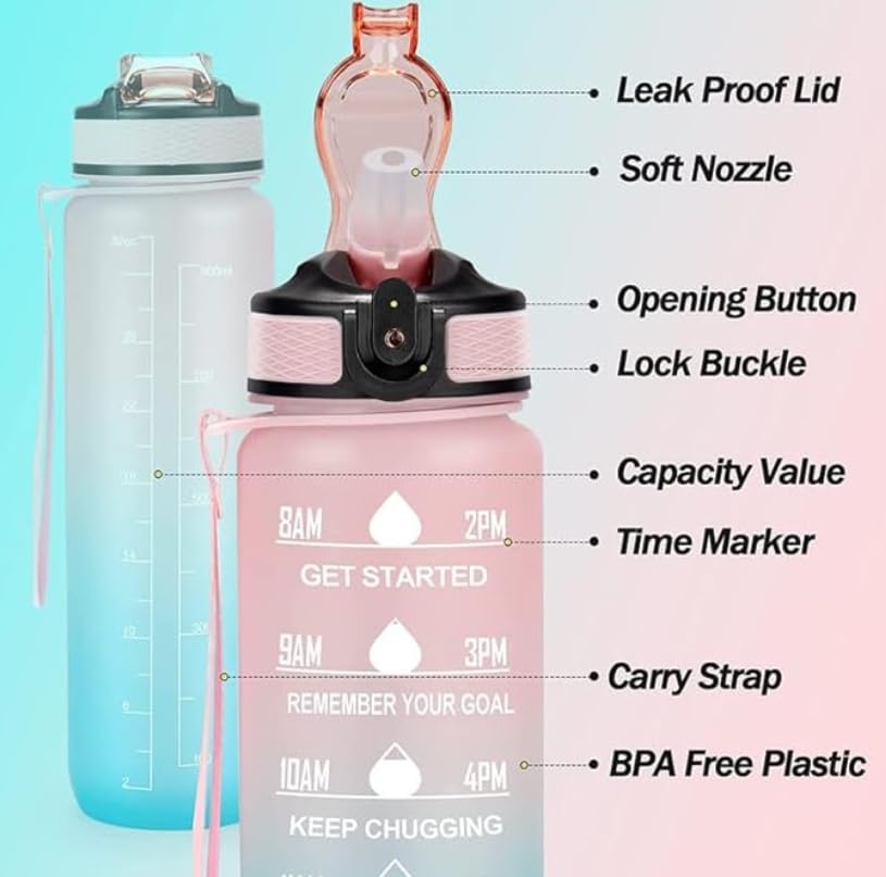 EPICK Unbreakable 1000ml Sports Water Bottle with Straw - Leakproof, BPA-Free Plastic Bottle for Gym, Hiking & Outdoor Activities (Orange & Green) - Ideal for Workouts, Travel & Daily Hydration