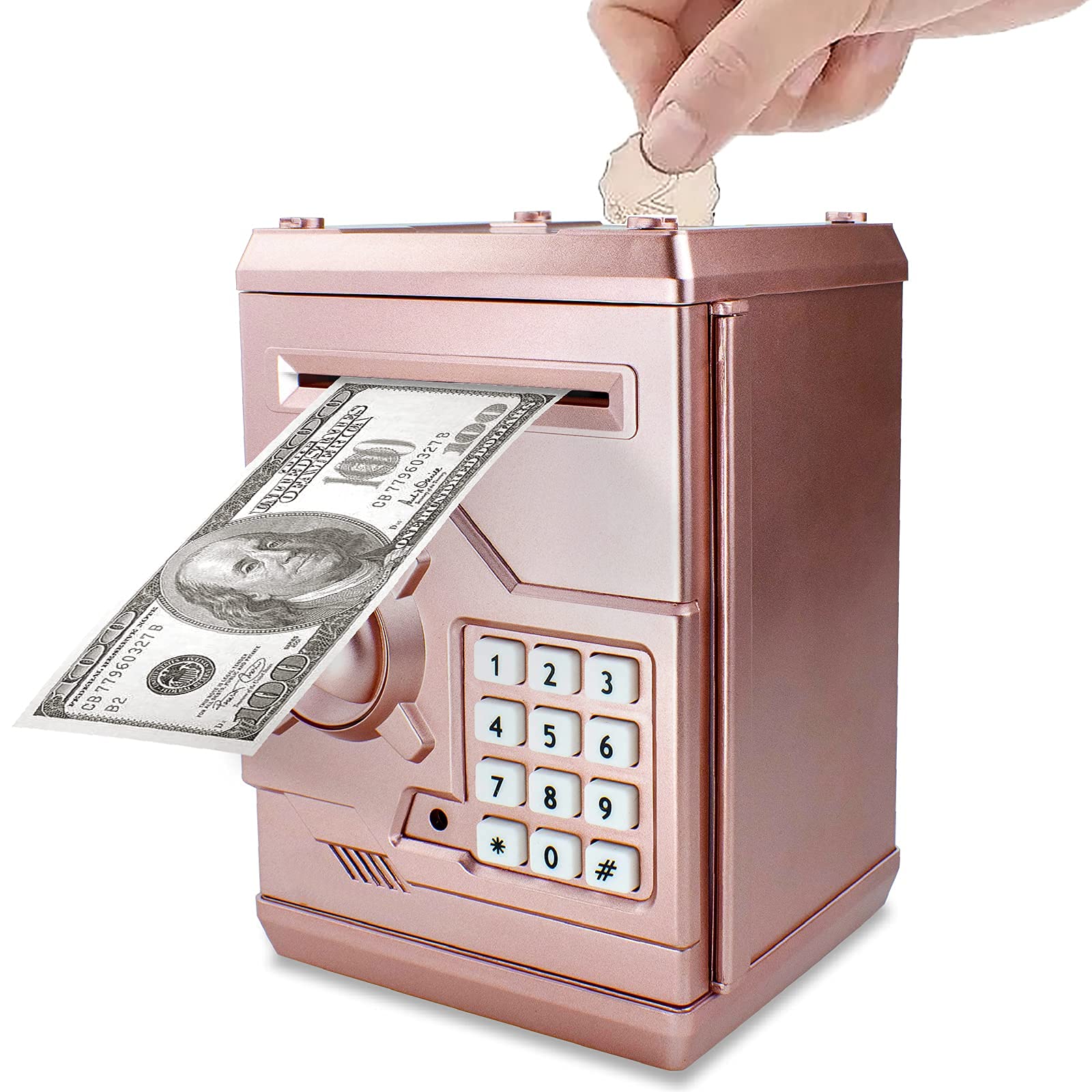 Electronic Piggy Bank with ATM & Password Lock - Safe Money Saving Box for Kids, Best Gift for Boys & Girls (Rose Gold) - Teach Financial Literacy & Fun Savings at Home