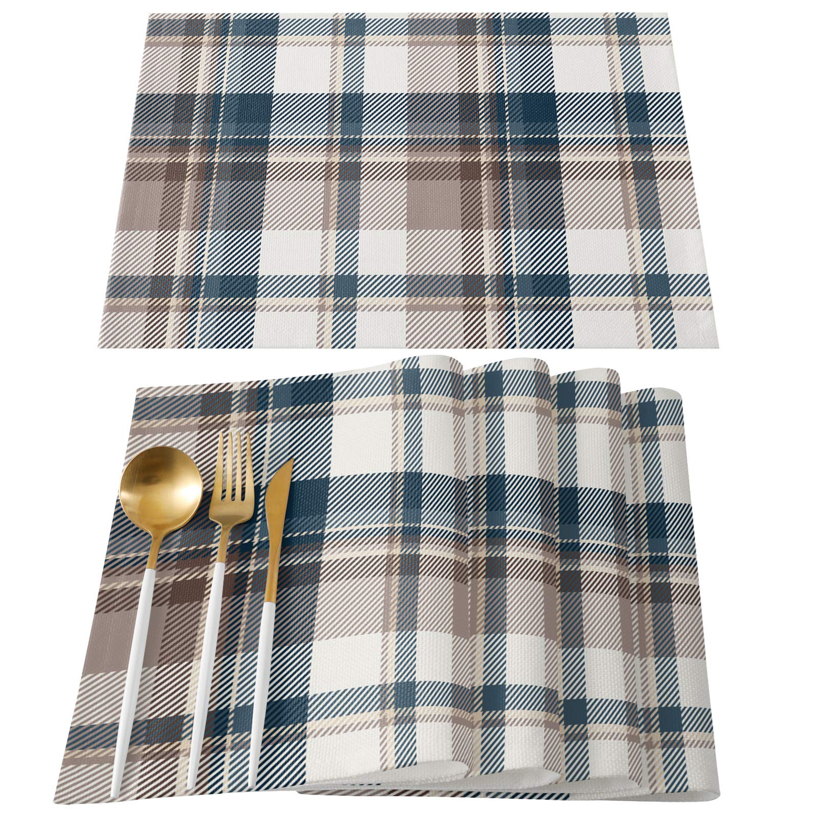 6-Pack Washable Checkered Placemats for Dining Table - 13