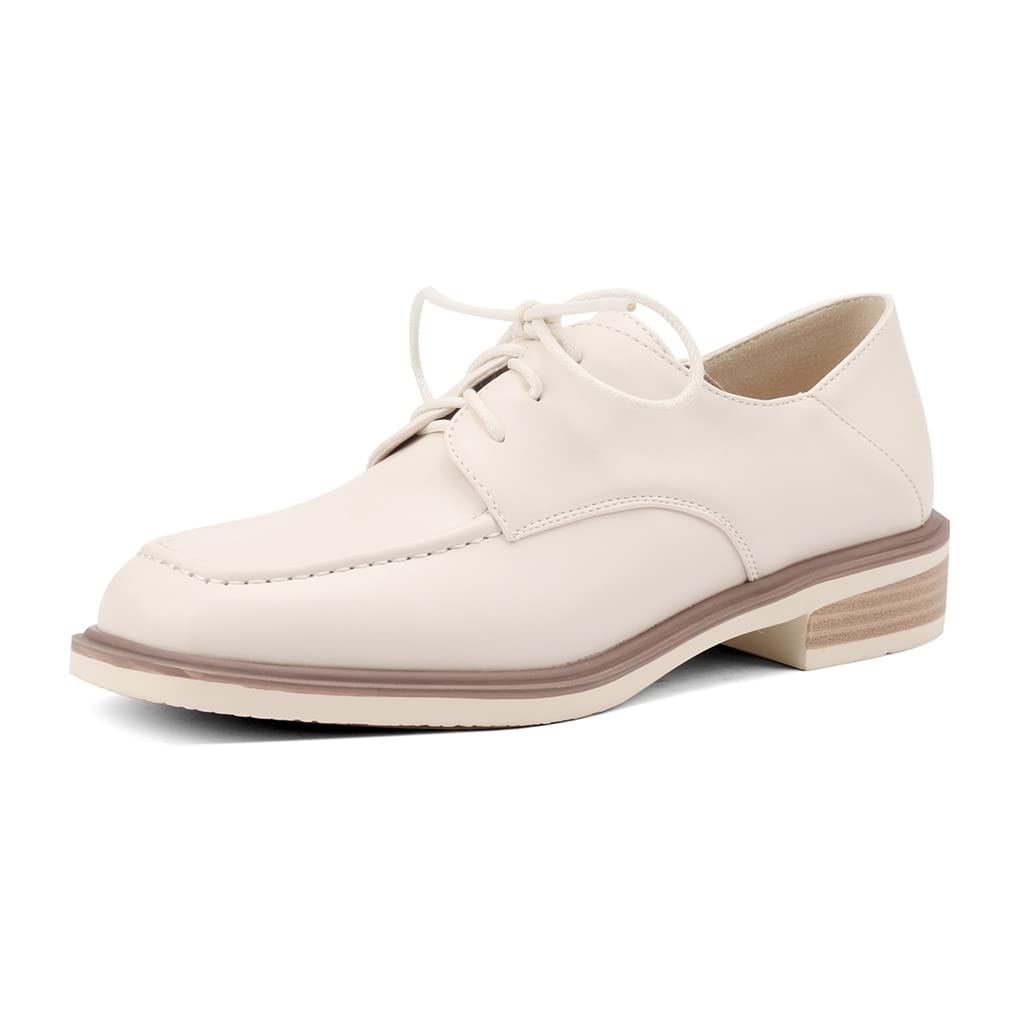 Women's Classic Lace-Up Loafers - Square Toe Leather Oxford Shoes for Work & Office | Comfortable Low Heel Dress Flats | Perfect for Business Casual, Commuting & Professional Outfits