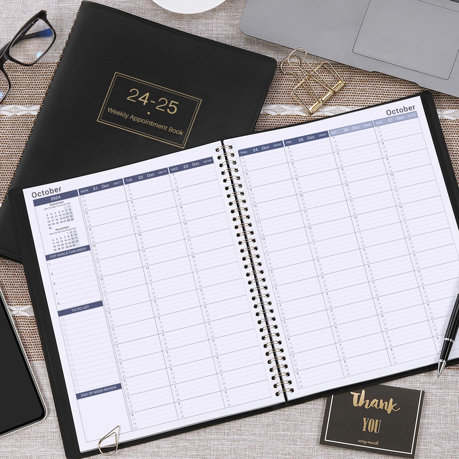 2025-2026 Indeme Weekly Planner | August 2025 to July 2026 A4 Appointment Diary with 15-Minute Intervals | Softcover Hourly Organizer (21.8 x 29 cm, Black) | Perfect for Business Professionals, Students & Time Management