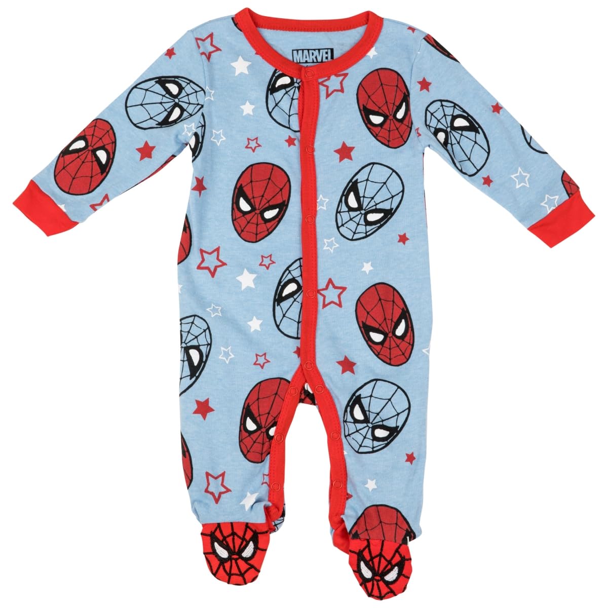 Spider-Man Mask All Over Print Footed Pajamas for Kids - Soft Sleepwear & Play Costume for Boys & Girls - Perfect for Halloween, Cosplay, and Bedtime Adventures