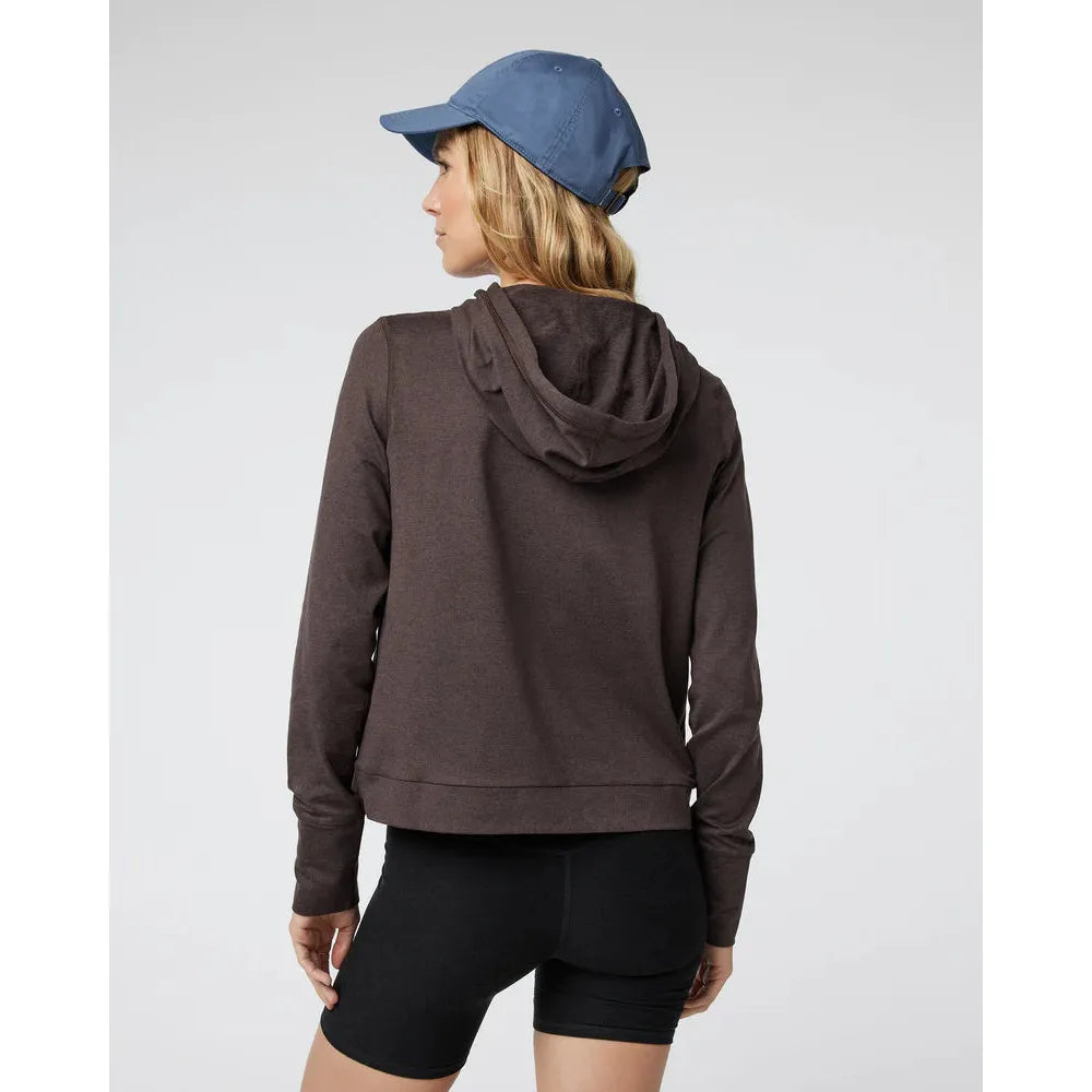 Vuori Women's Halo Essential Hoodie - Soft Fleece Pullover Sweatshirt in Java Heather for Yoga, Running & Casual Wear